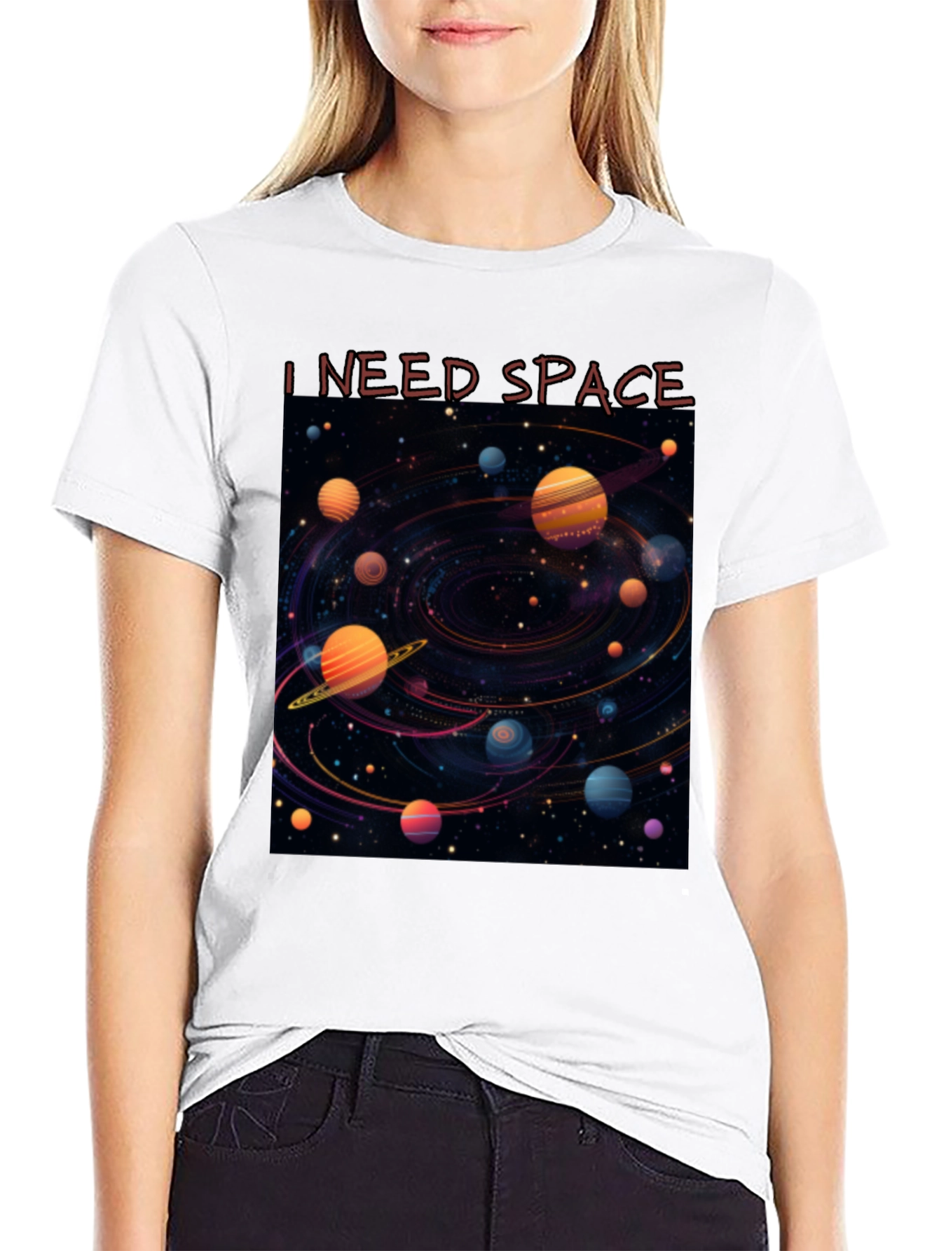 Camiseta Negra Necesito Espacio Diseño Galaxia