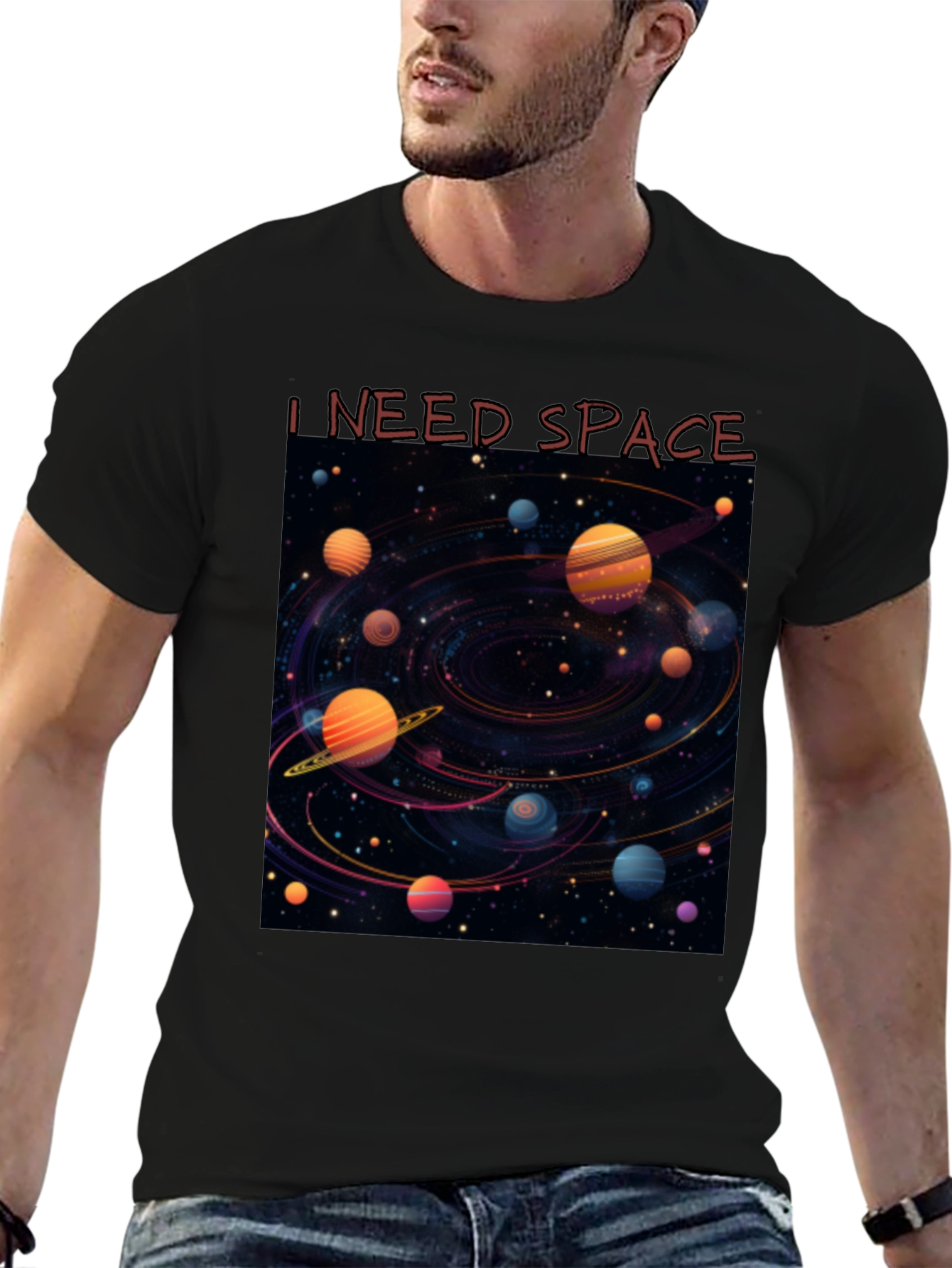 Camiseta Negra Necesito Espacio Diseño Galaxia