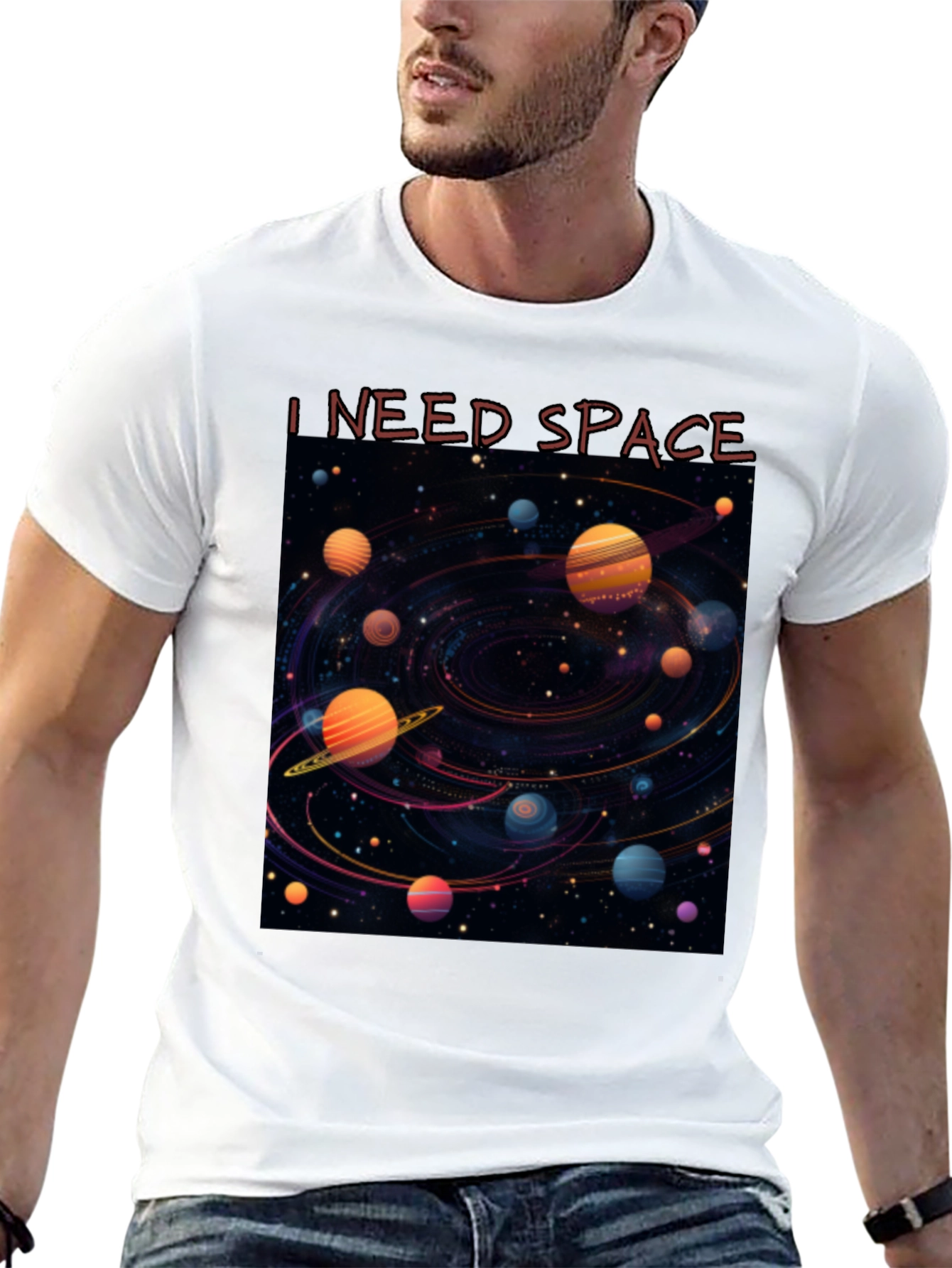 Camiseta Negra Necesito Espacio Diseño Galaxia