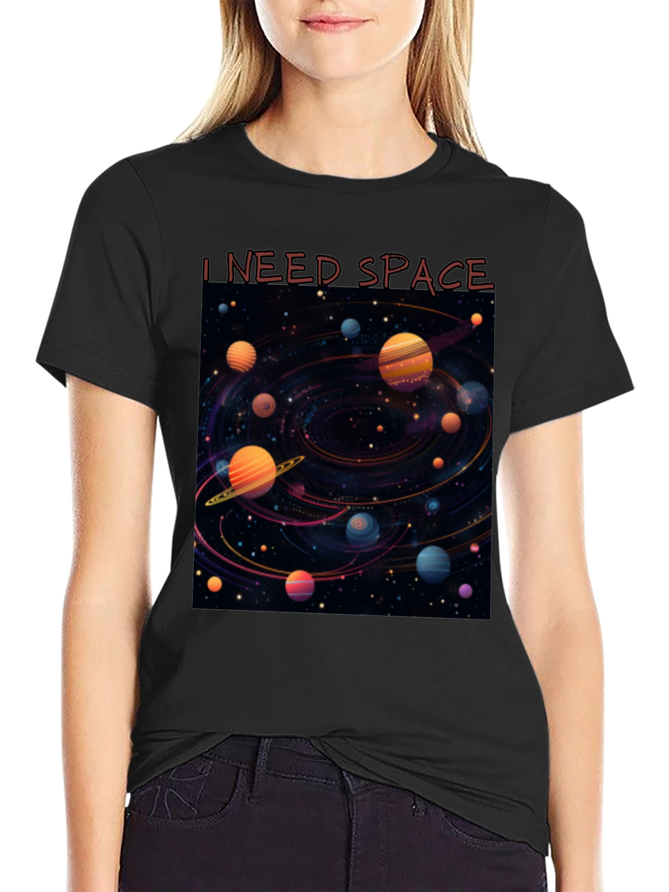 Camiseta Negra Necesito Espacio Diseño Galaxia