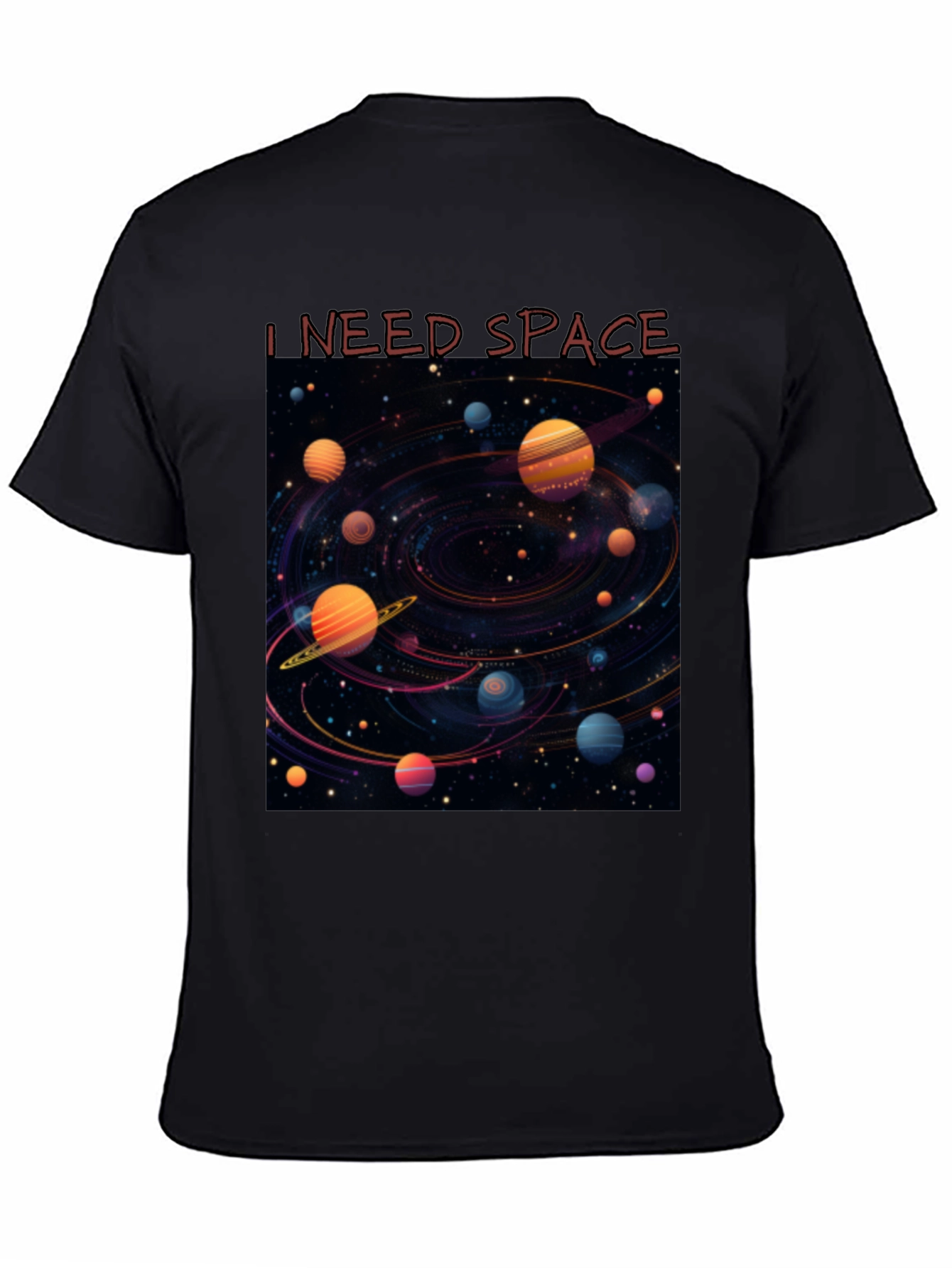 Camiseta Negra Necesito Espacio Diseño Galaxia