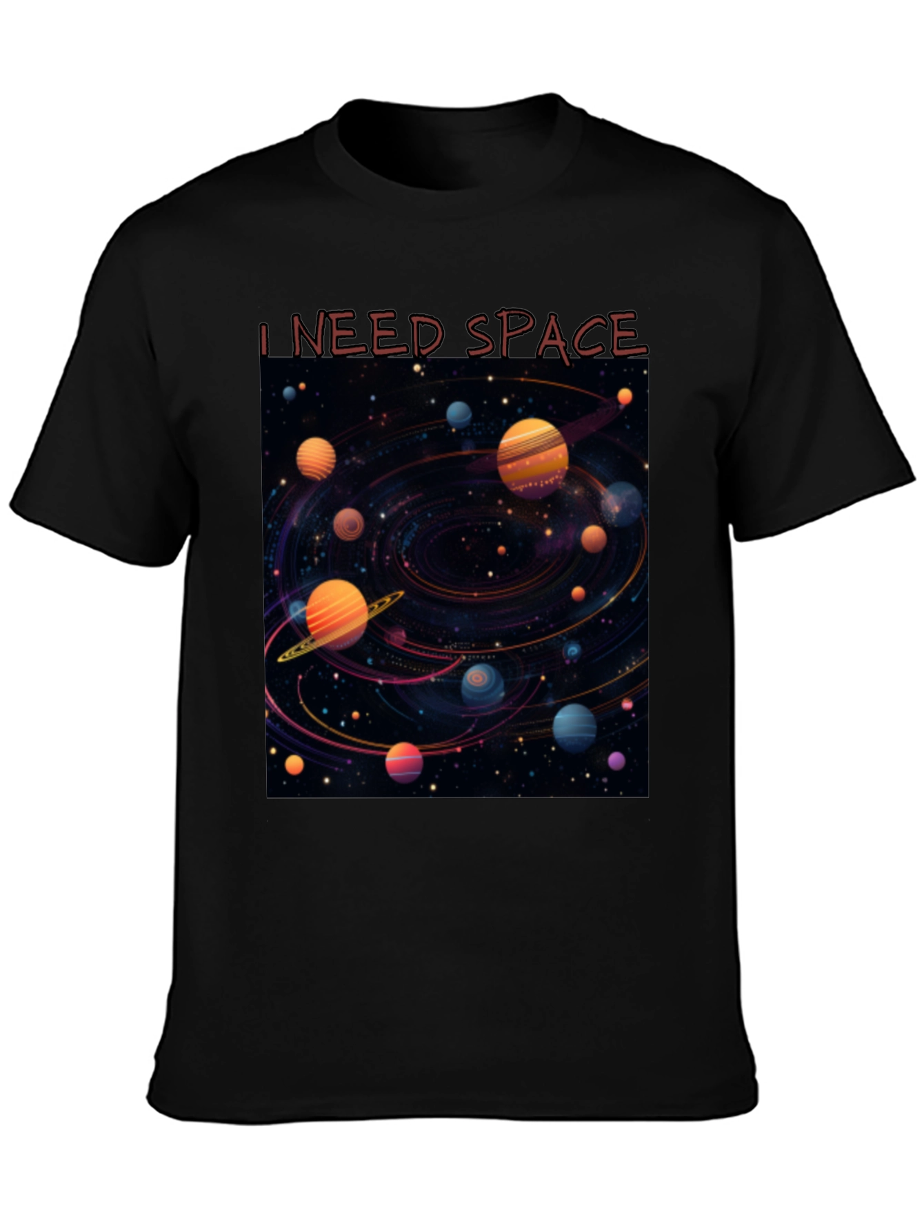 Camiseta Negra Necesito Espacio Diseño Galaxia