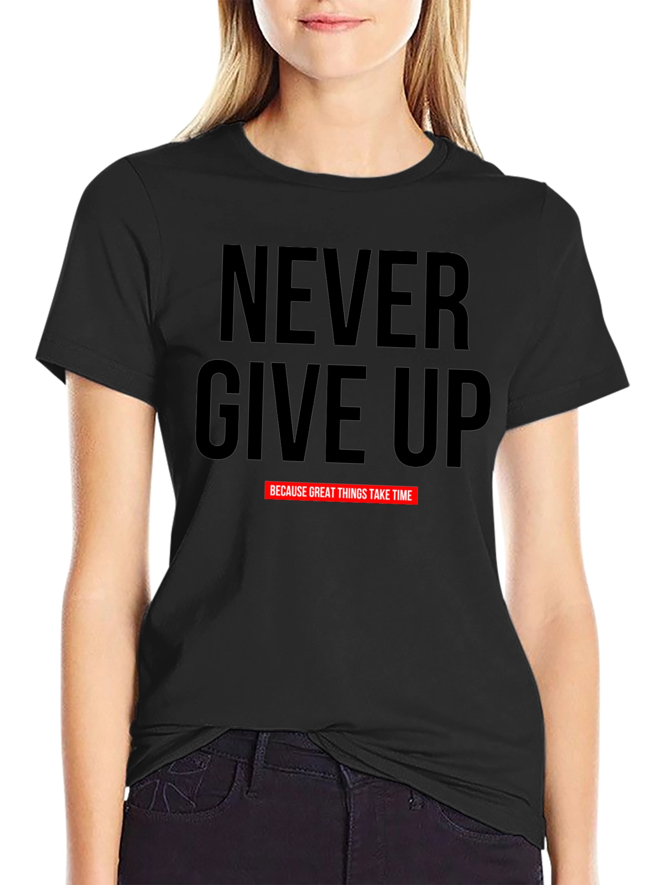 Camiseta Negra Motivacional Never Give Up