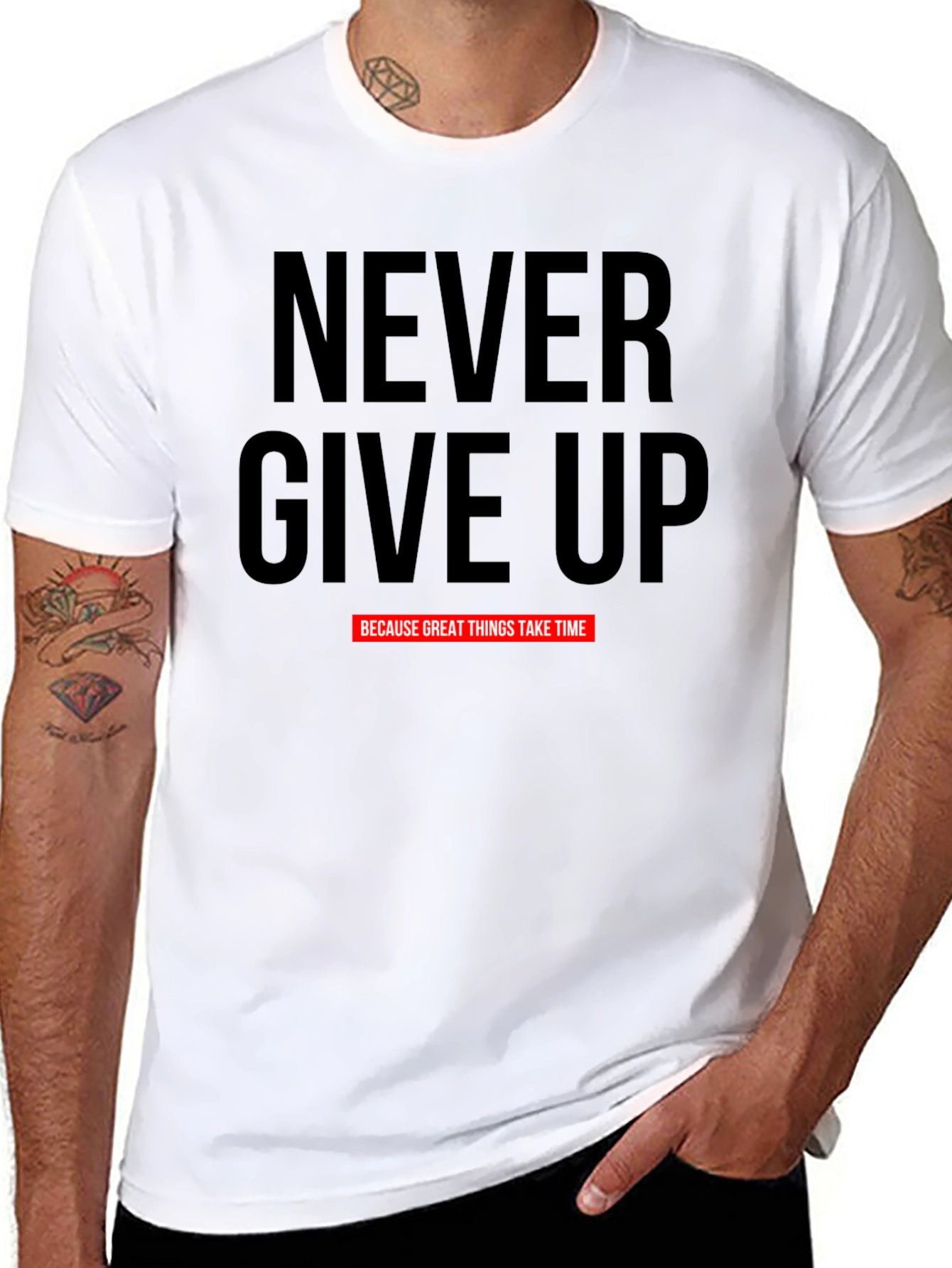 Camiseta Negra Motivacional Never Give Up