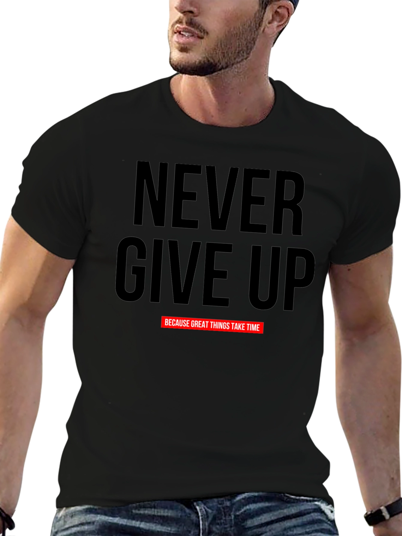 Camiseta Negra Motivacional Never Give Up