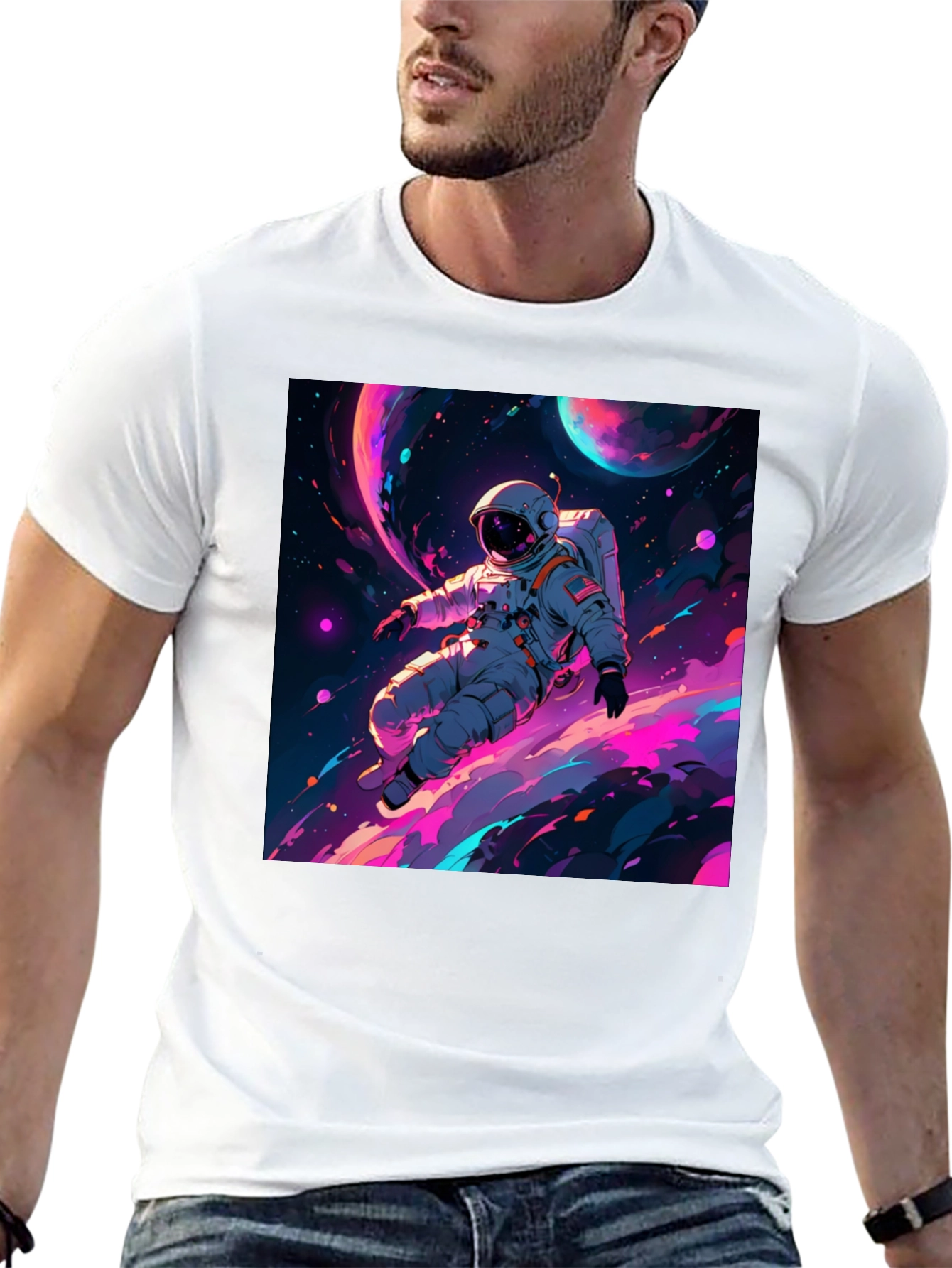 Camiseta Negra con Diseño de Astronauta Espacial