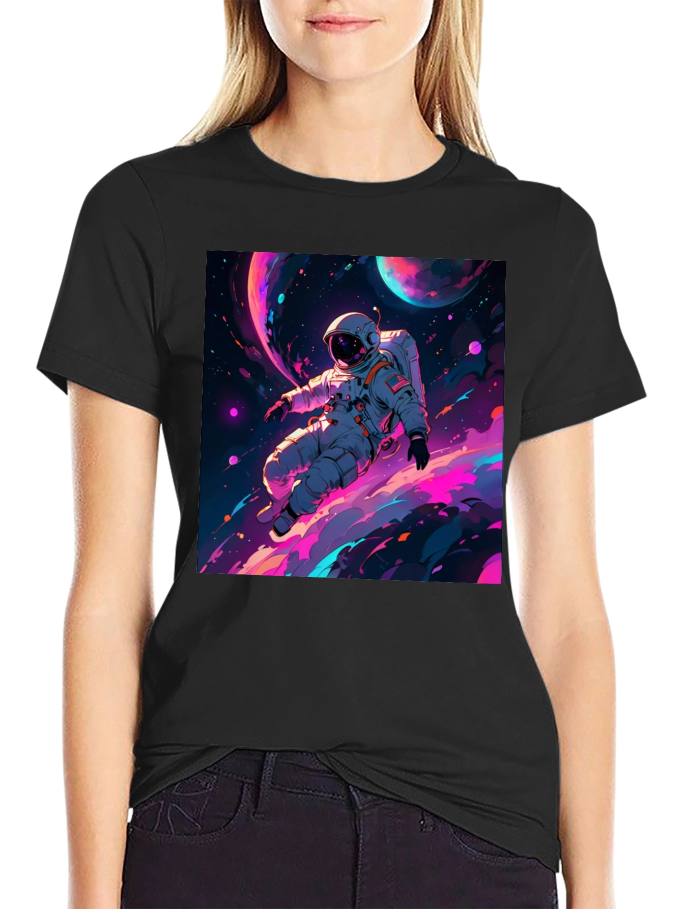Camiseta Negra con Diseño de Astronauta Espacial