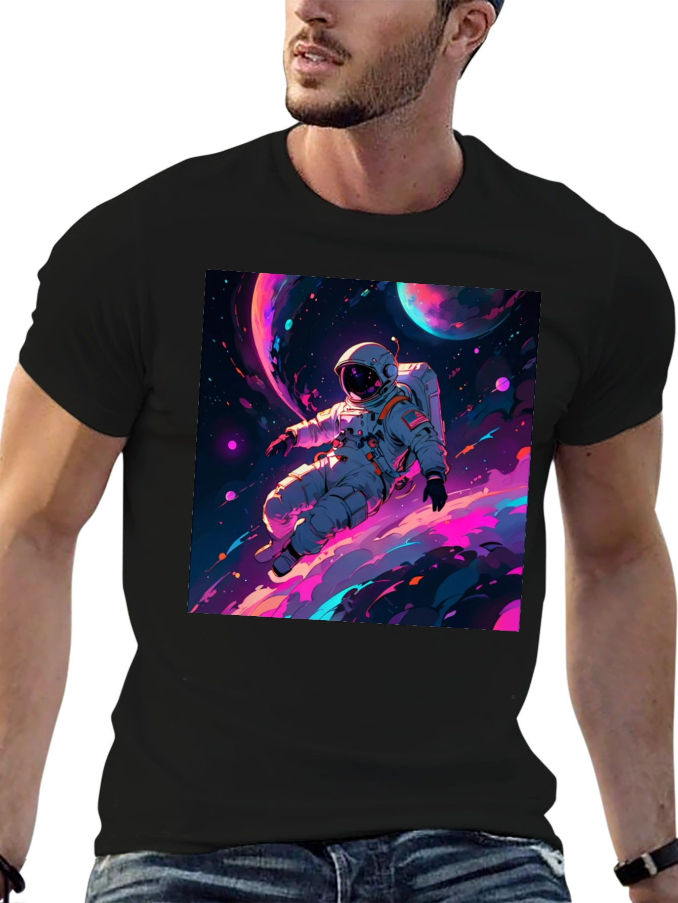 Camiseta Negra con Diseño de Astronauta Espacial