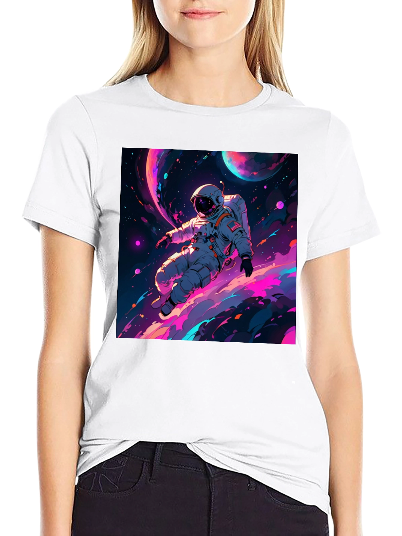 Camiseta Negra con Diseño de Astronauta Espacial
