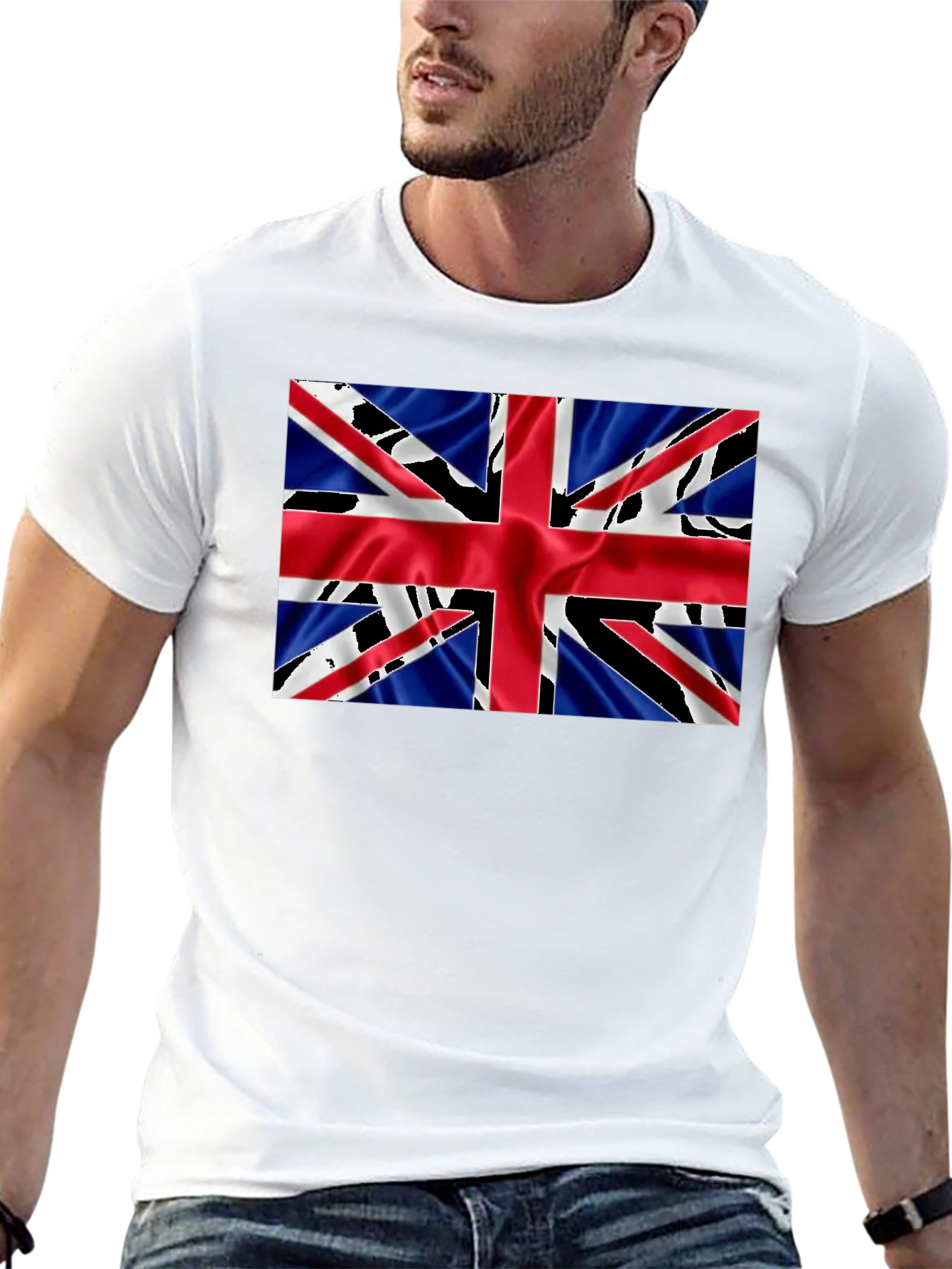 Camiseta Negra con Diseño de la Bandera Británica
