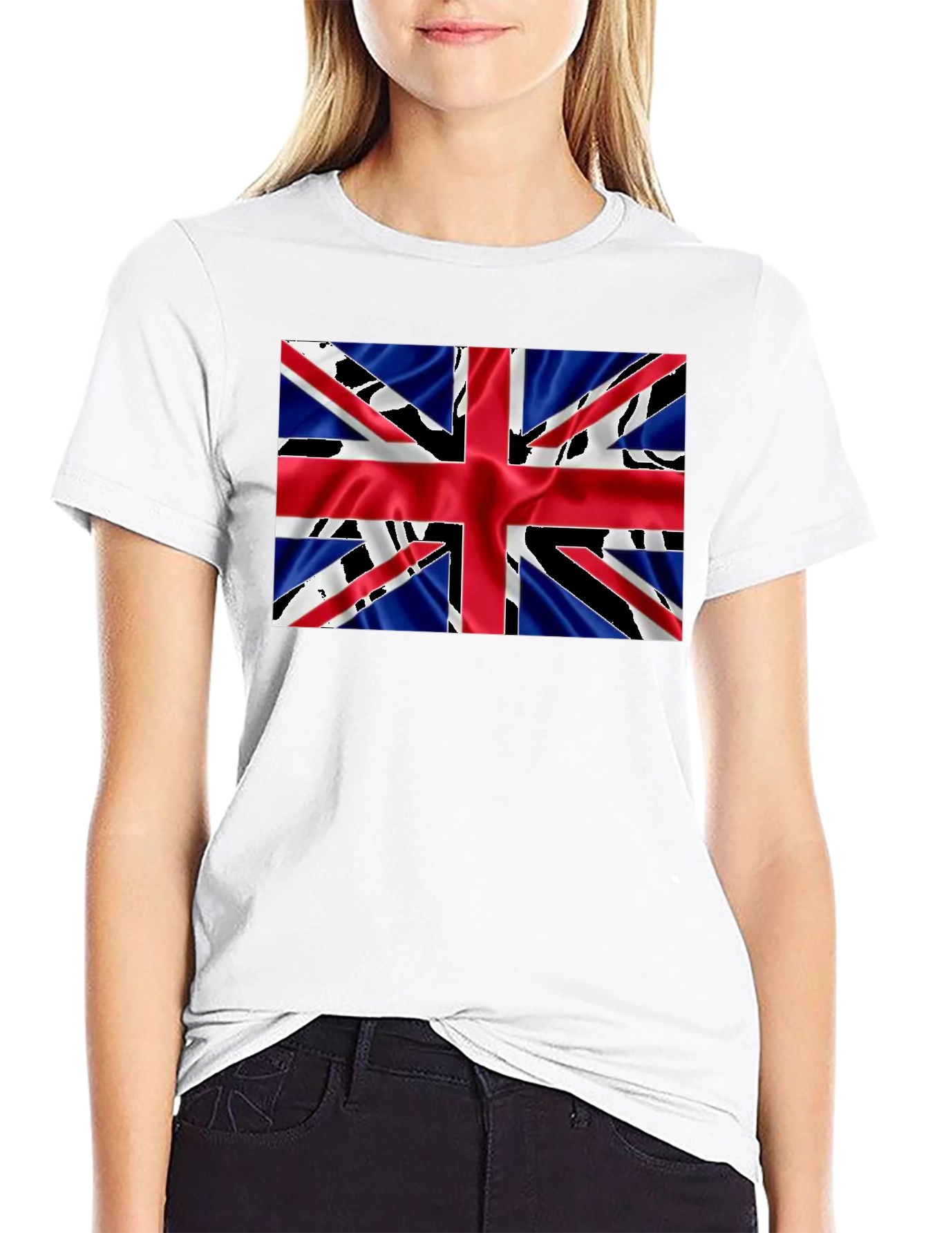 Camiseta Negra con Diseño de la Bandera Británica