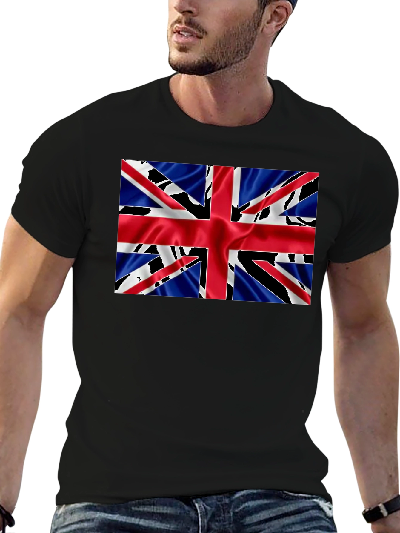 Camiseta Negra con Diseño de la Bandera Británica