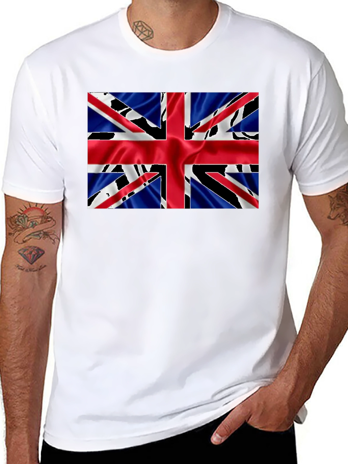 Camiseta Negra con Diseño de la Bandera Británica