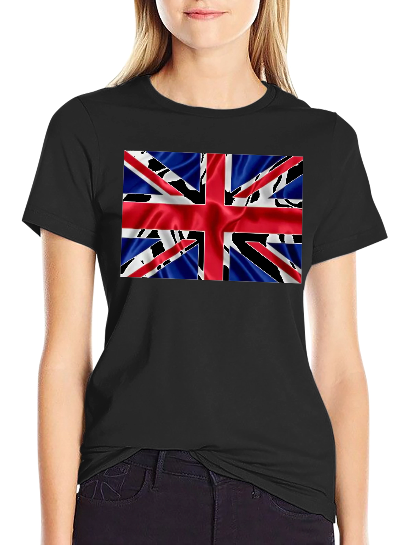 Camiseta Negra con Diseño de la Bandera Británica