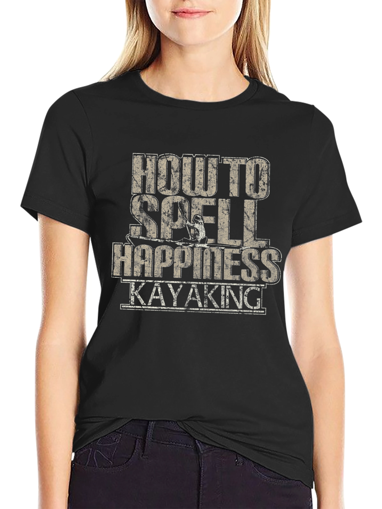 Camiseta Negra Cómo se escribe Felicidad: Kayak