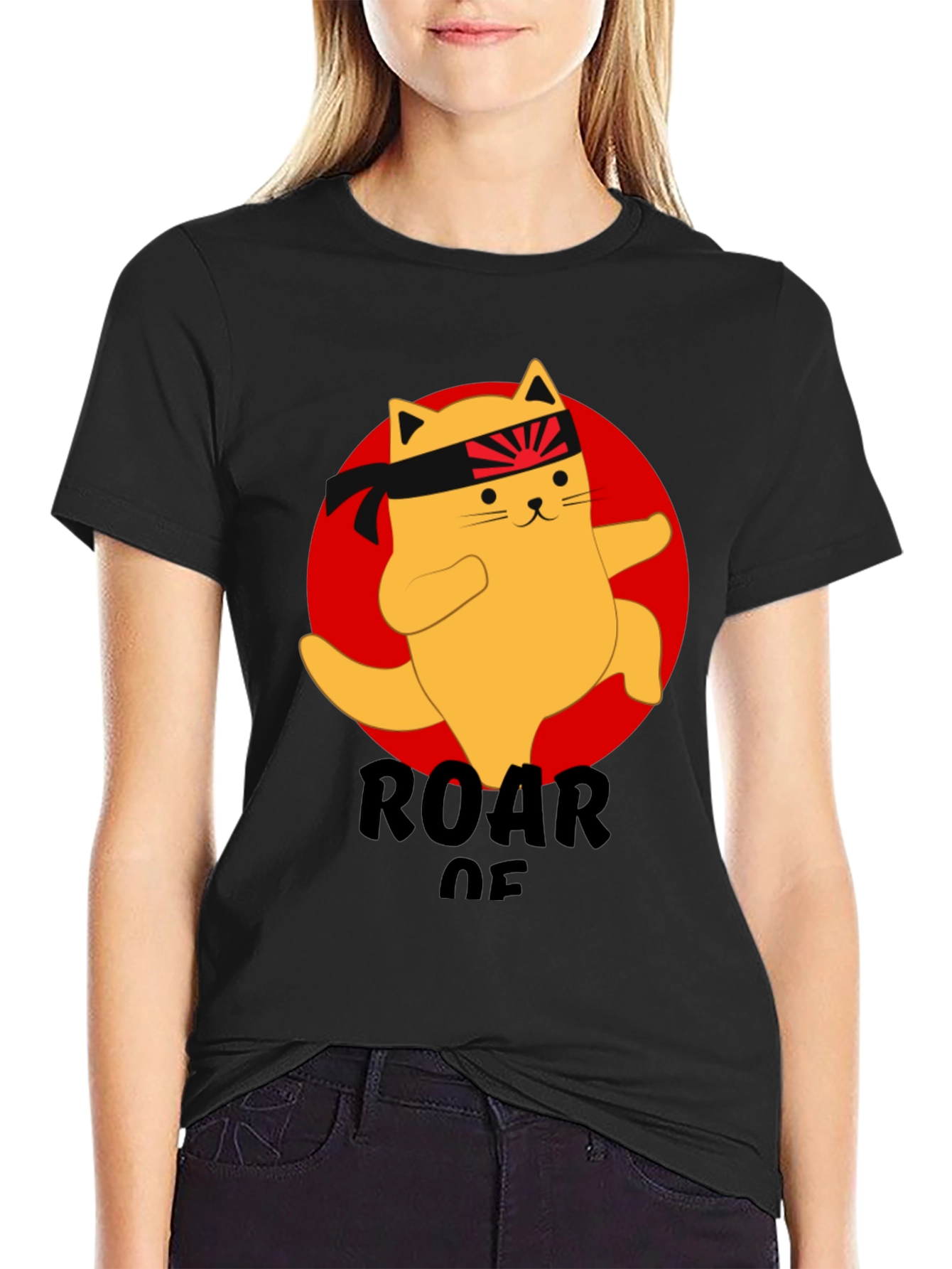 Camiseta Negra con Diseño de Gato Karateca