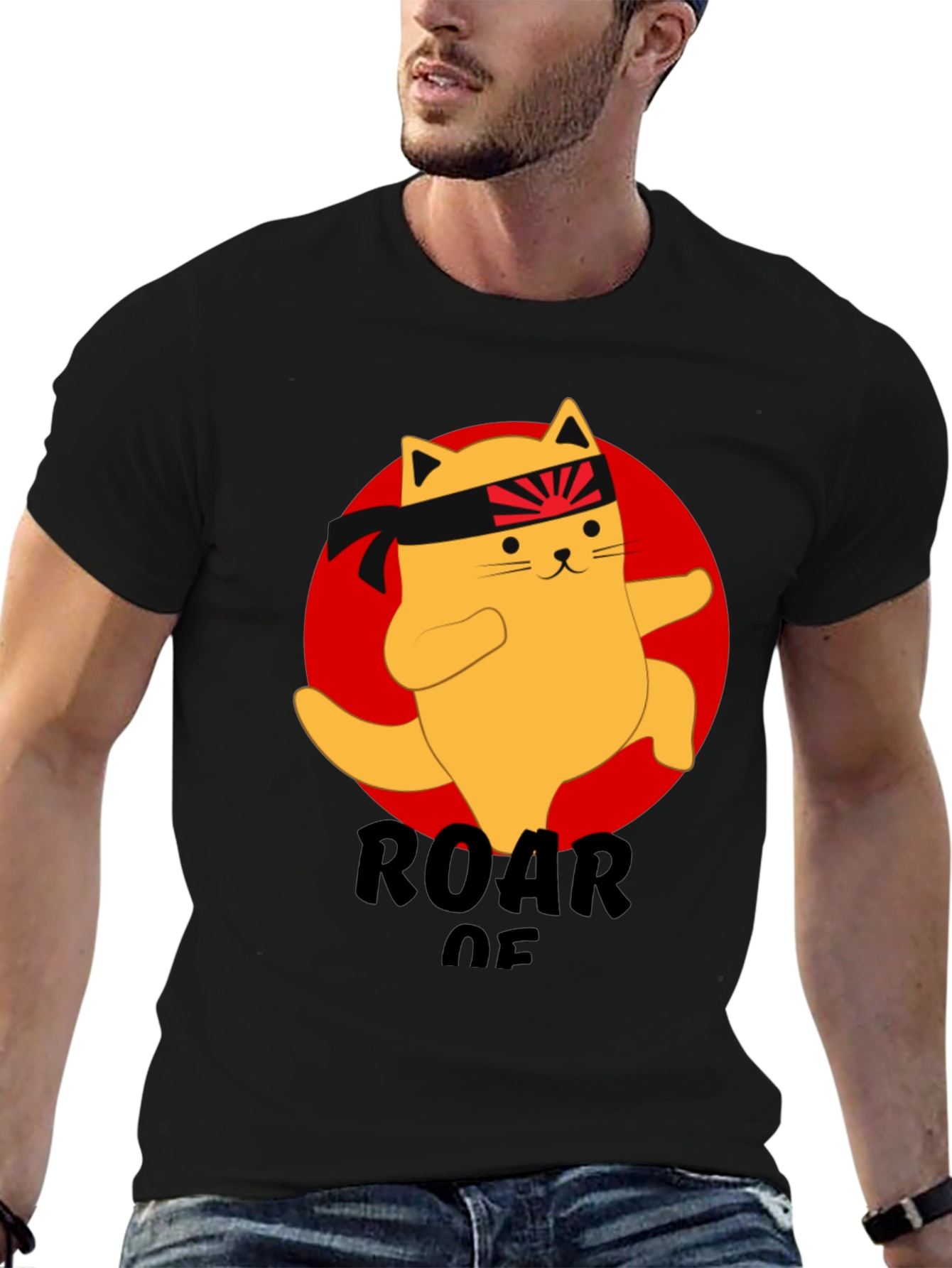 Camiseta Negra con Diseño de Gato Karateca