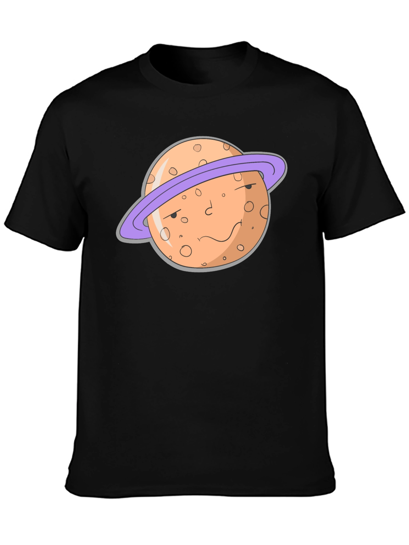 Camiseta Negra con Diseño de Planeta Serio
