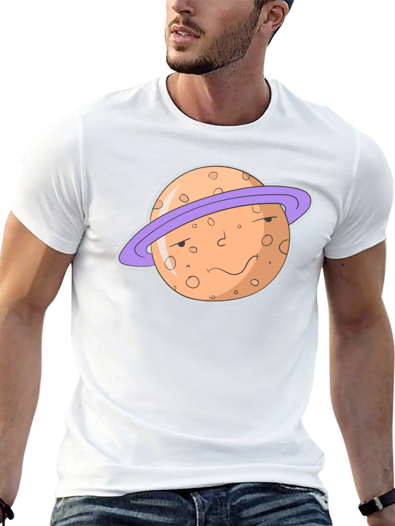 Camiseta Negra con Diseño de Planeta Serio