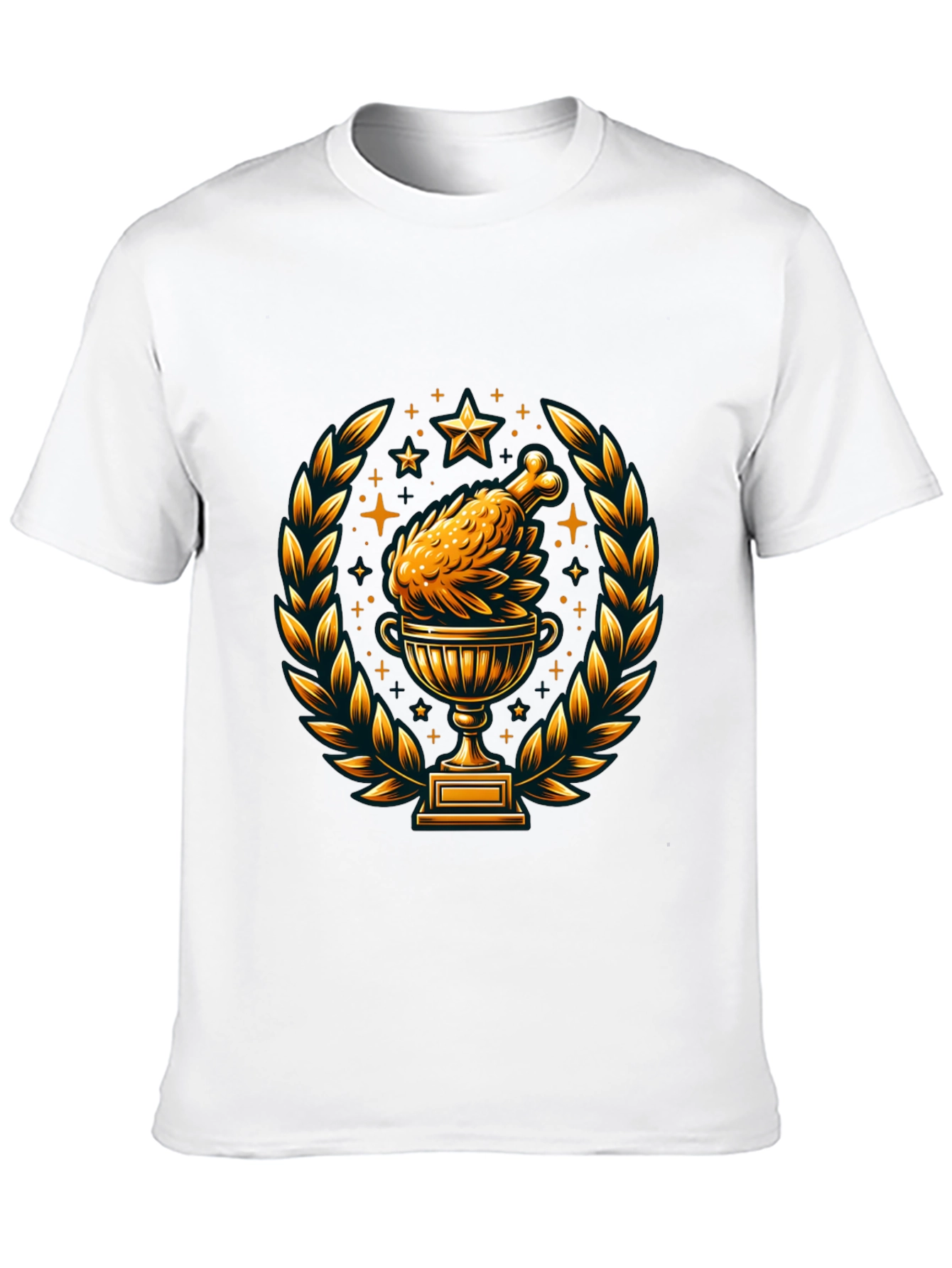 Camiseta Negra con Diseño de Pollo Trofeo Dorado