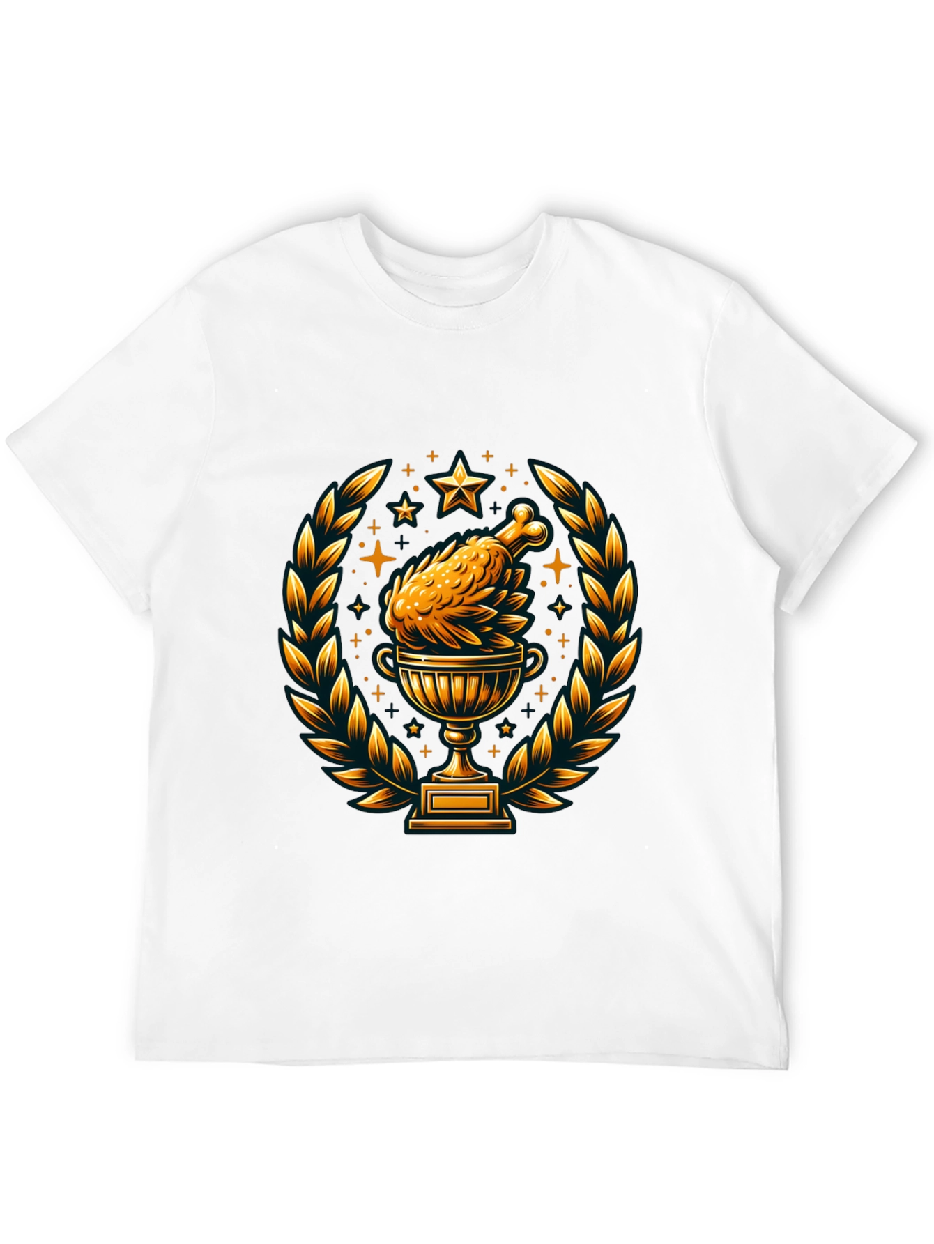 Camiseta Negra con Diseño de Pollo Trofeo Dorado