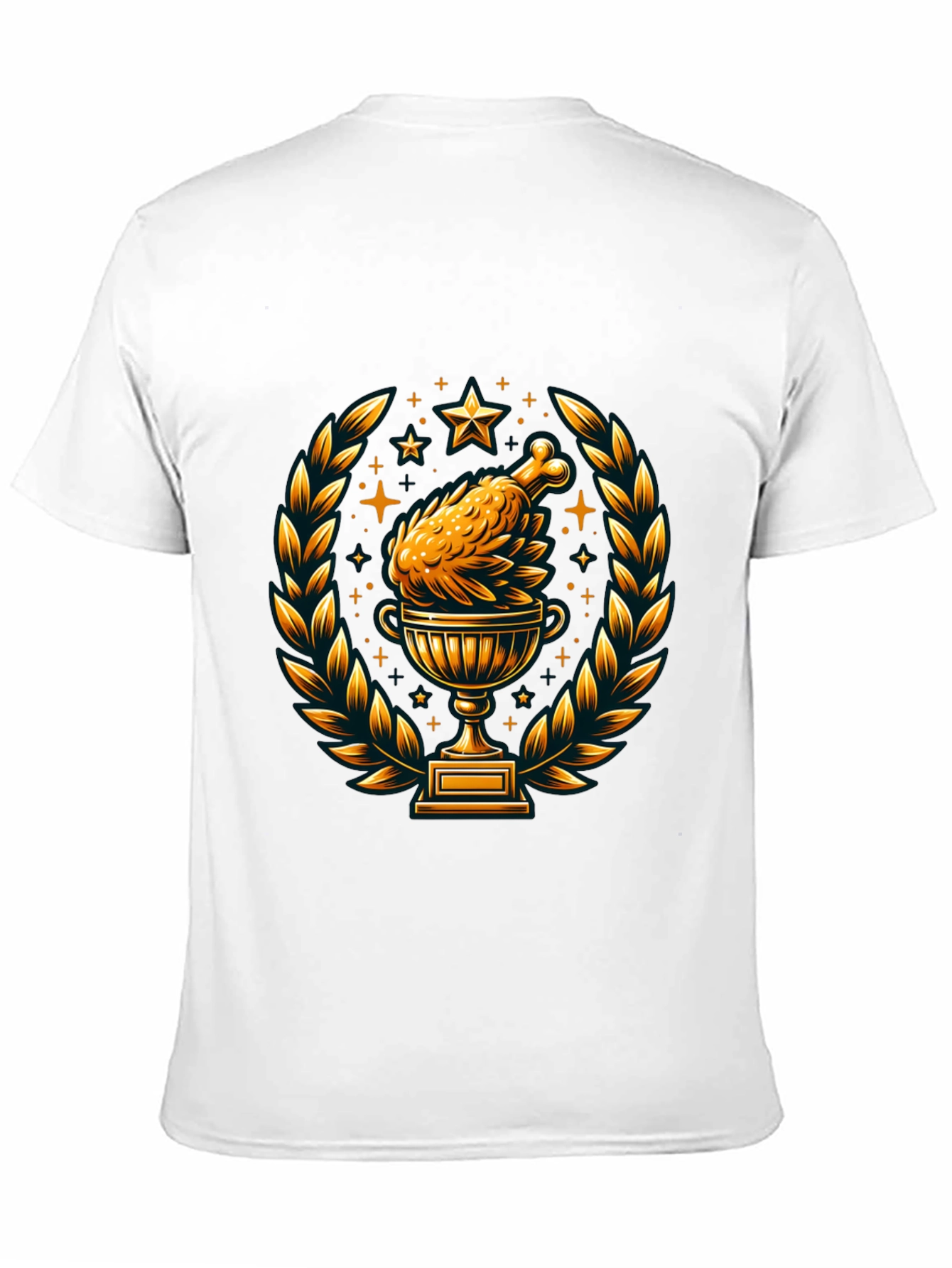 Camiseta Negra con Diseño de Pollo Trofeo Dorado
