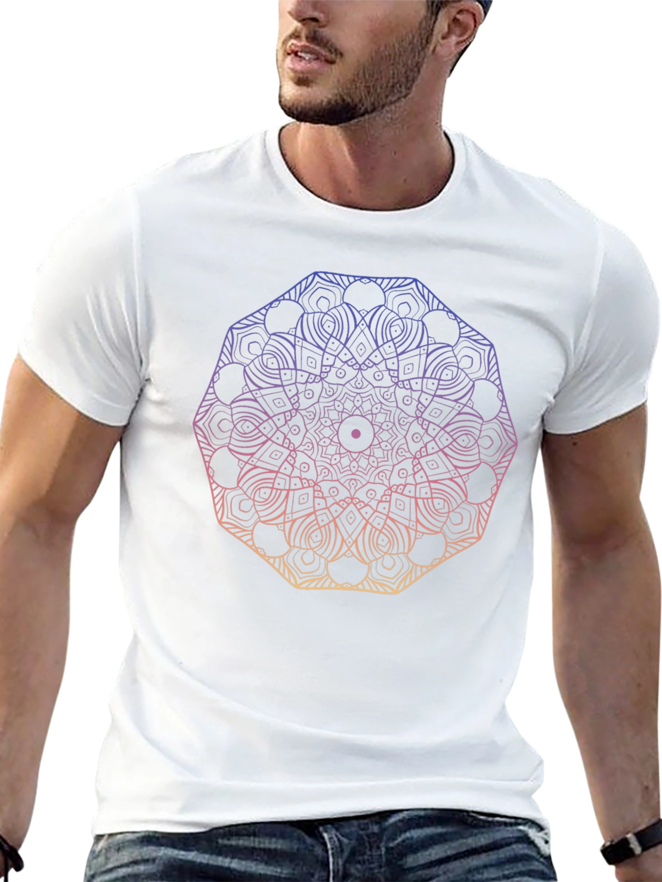 Camiseta Negra Mandala Degradada Unisex