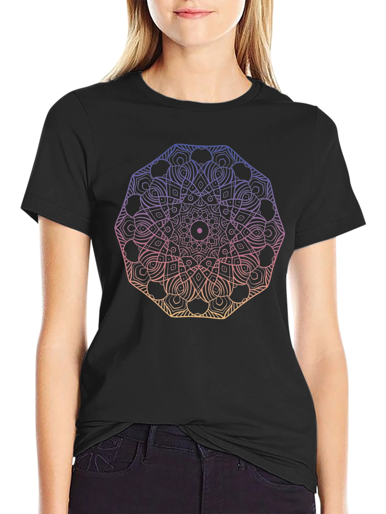 Camiseta Negra Mandala Degradada Unisex