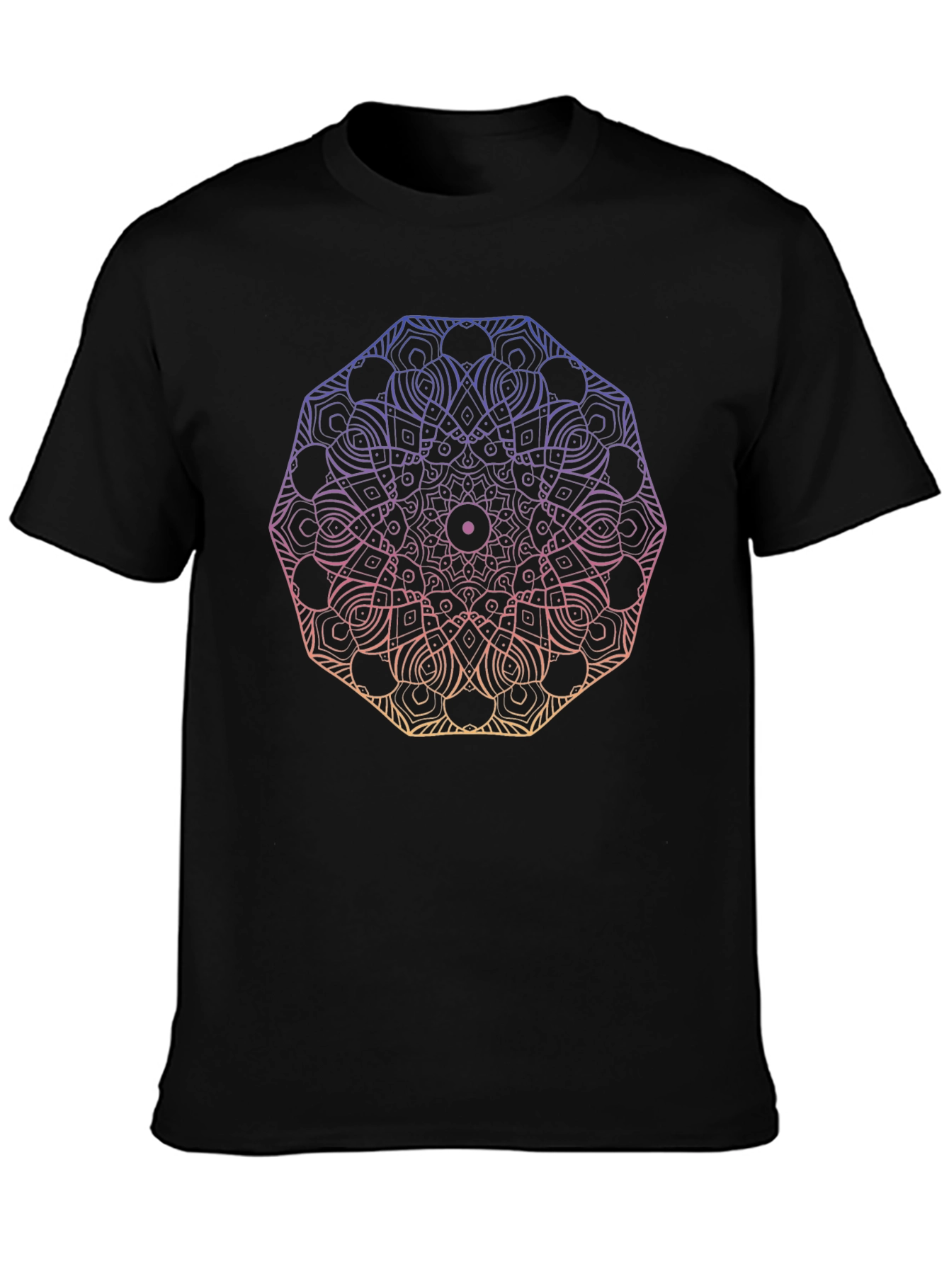 Camiseta Negra Mandala Degradada Unisex