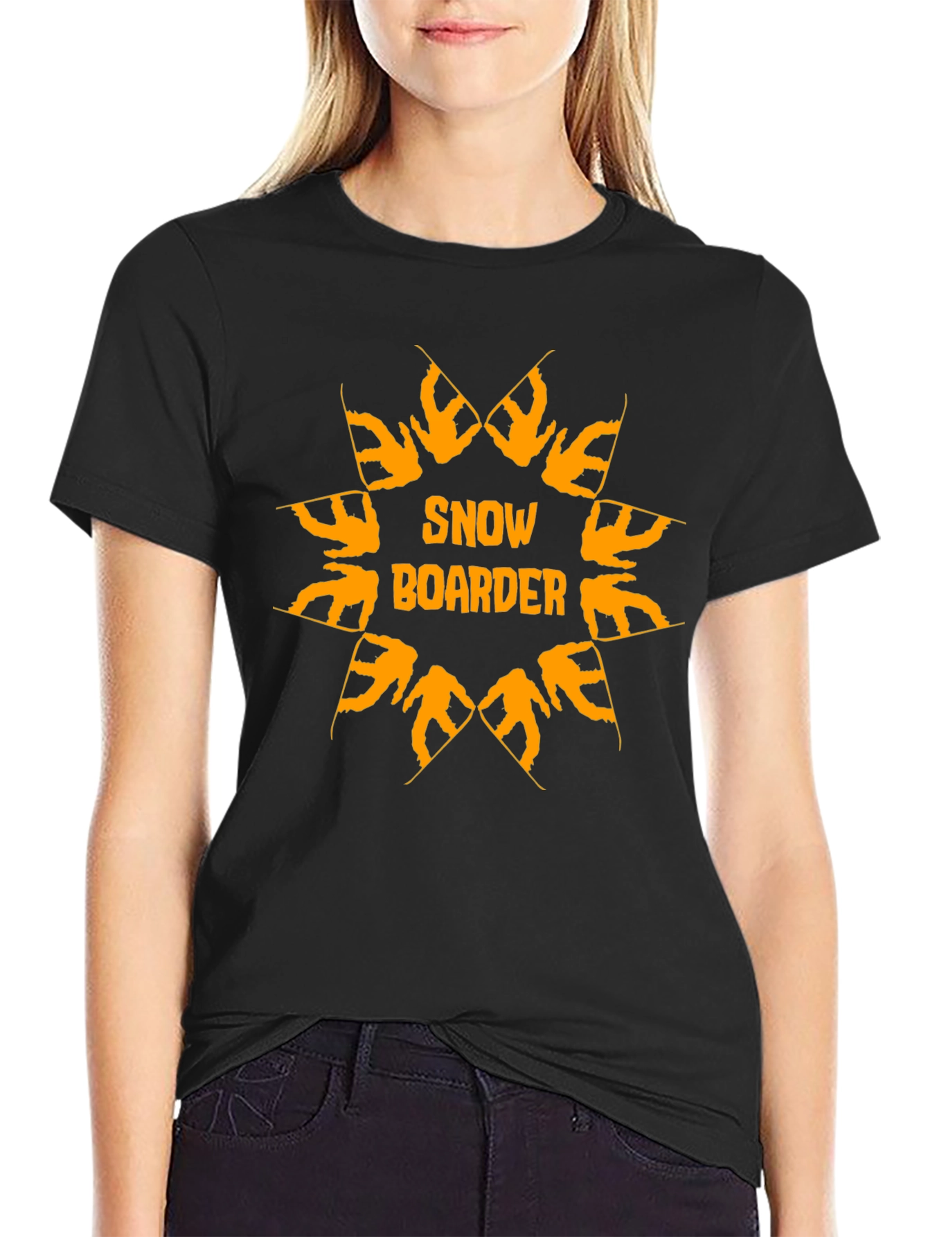 Camiseta Negra Snow Boarder Naranja