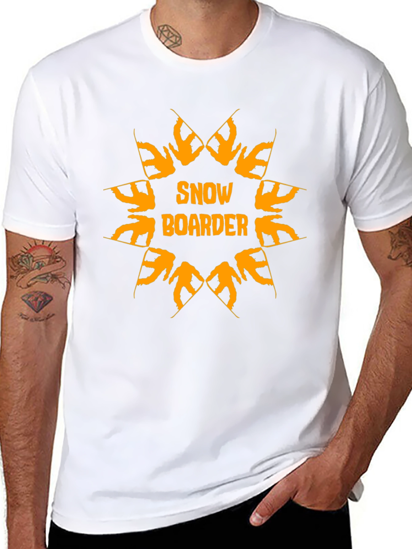 Camiseta Negra Snow Boarder Naranja