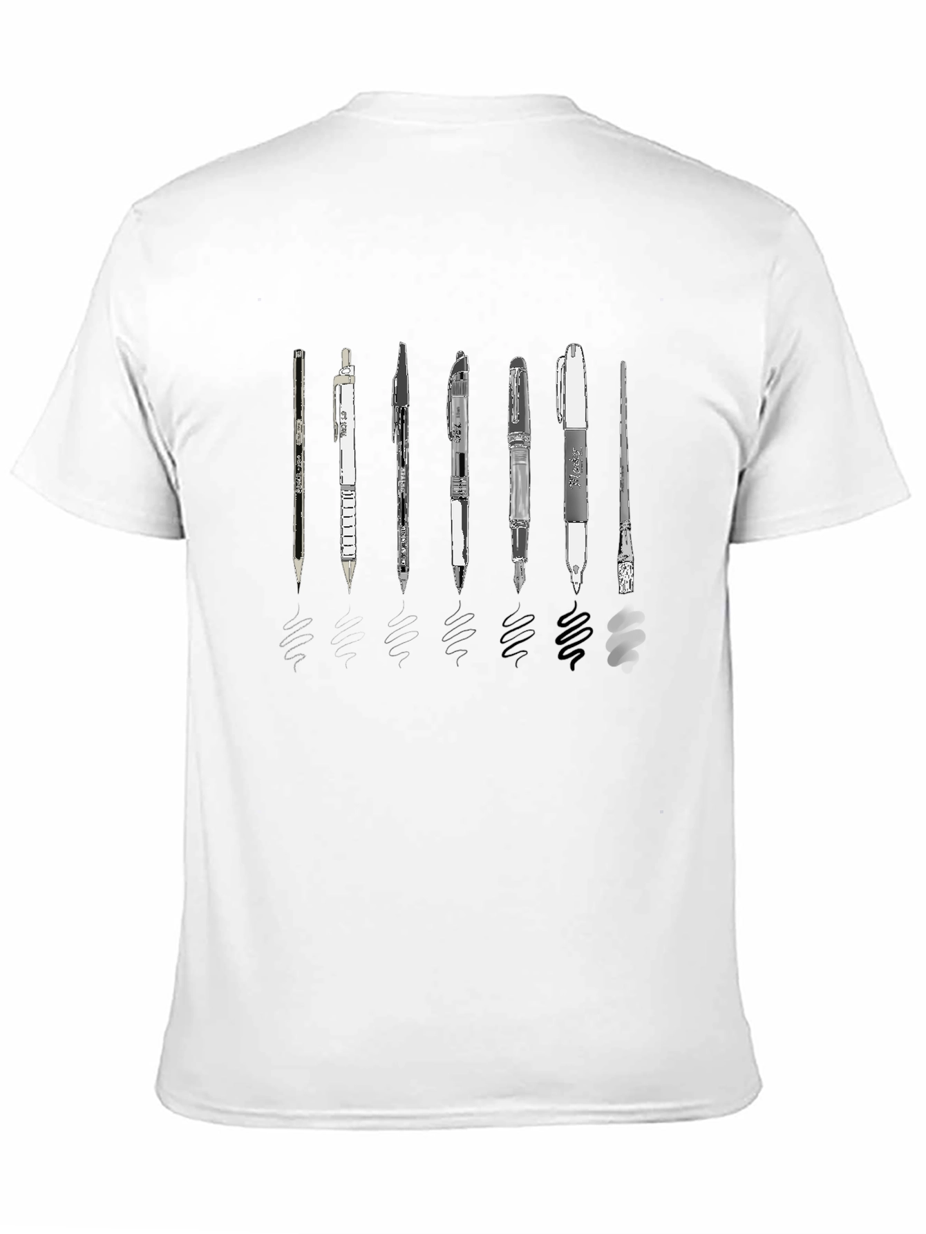 Camiseta Negra con Diseño de Bolígrafos