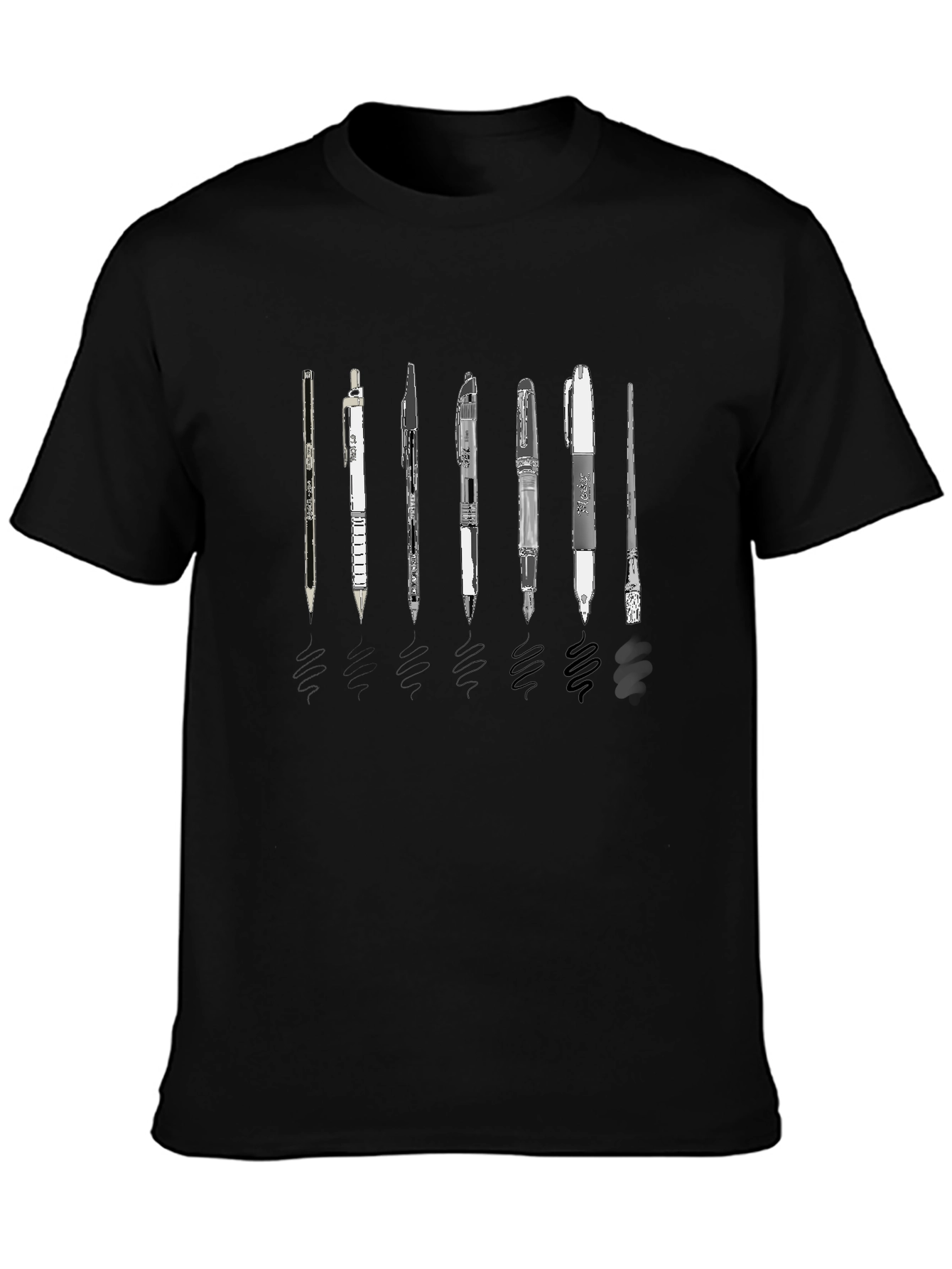 Camiseta Negra con Diseño de Bolígrafos