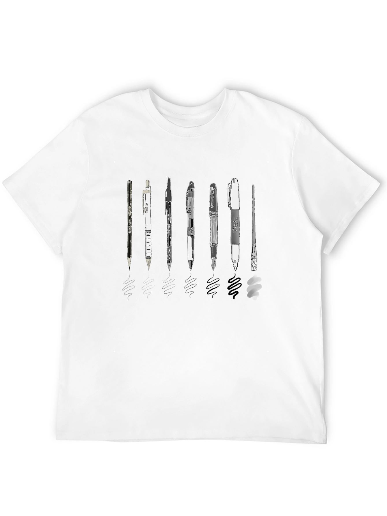 Camiseta Negra con Diseño de Bolígrafos