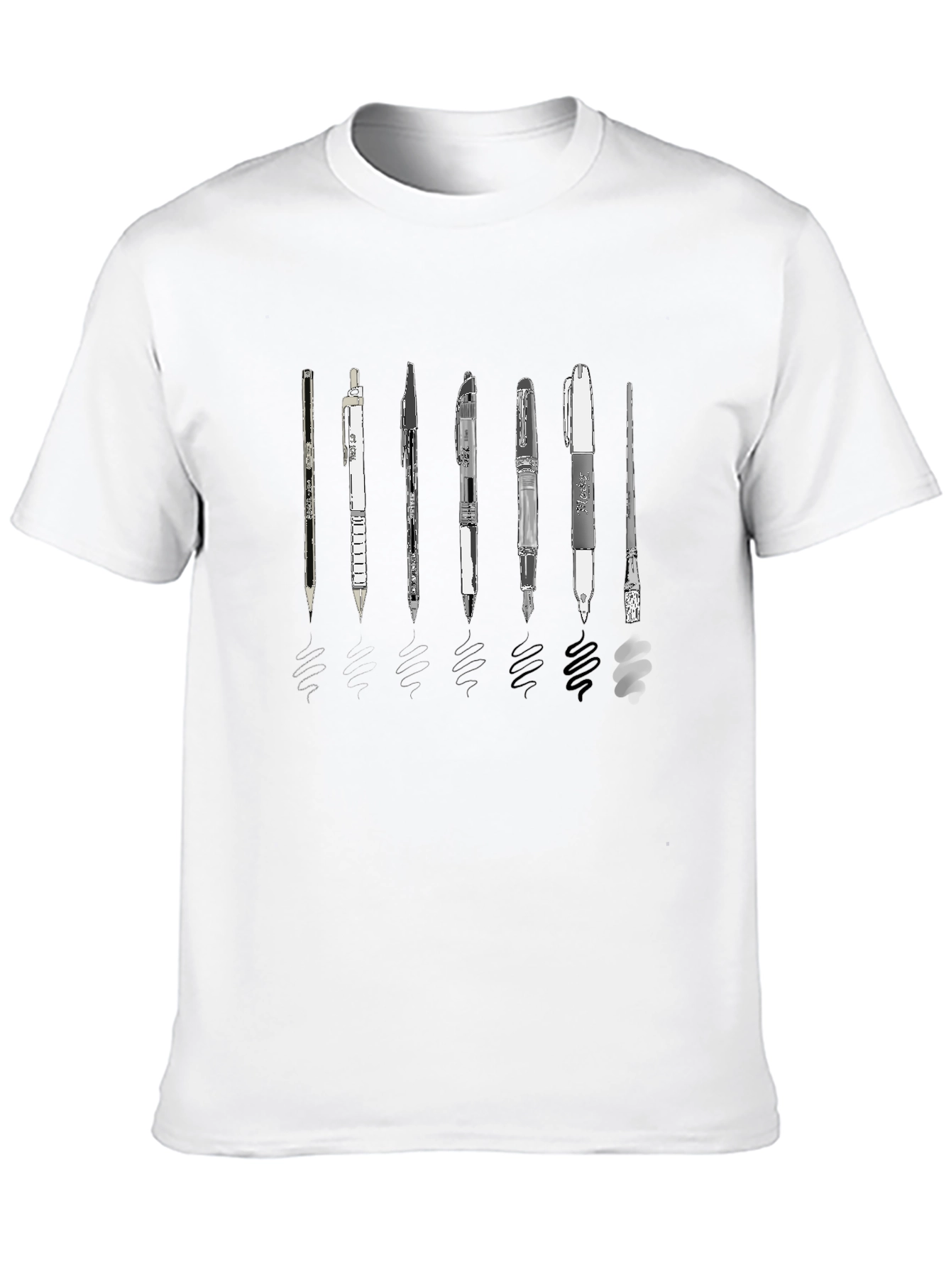 Camiseta Negra con Diseño de Bolígrafos