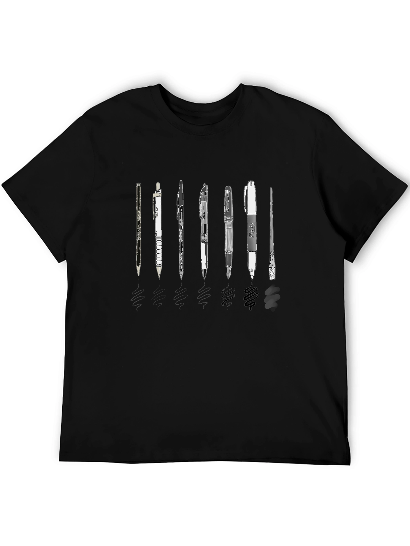Camiseta Negra con Diseño de Bolígrafos