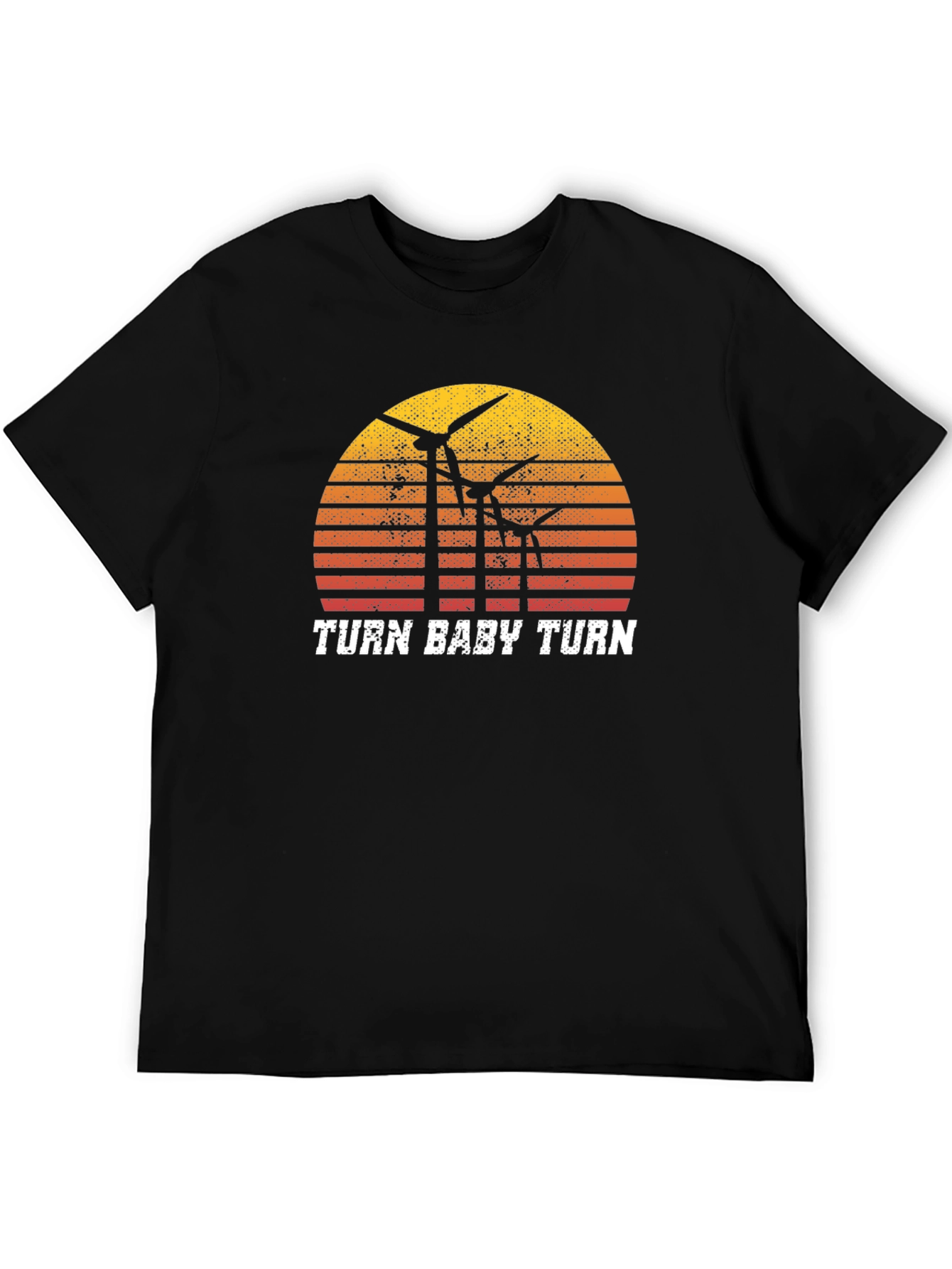 Camiseta Negra Retro Turn Baby Turn Energía Eólica