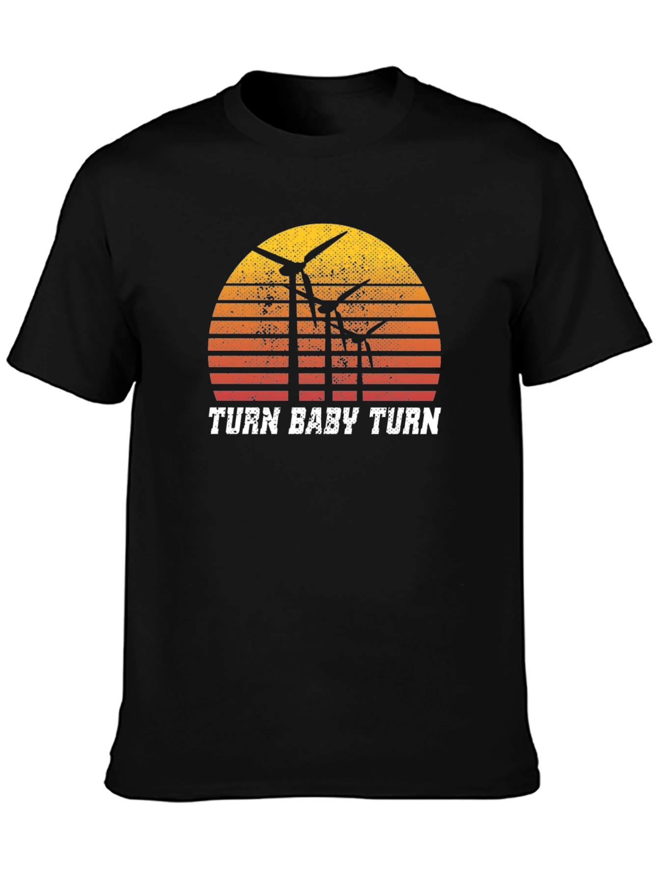 Camiseta Negra Retro Turn Baby Turn Energía Eólica