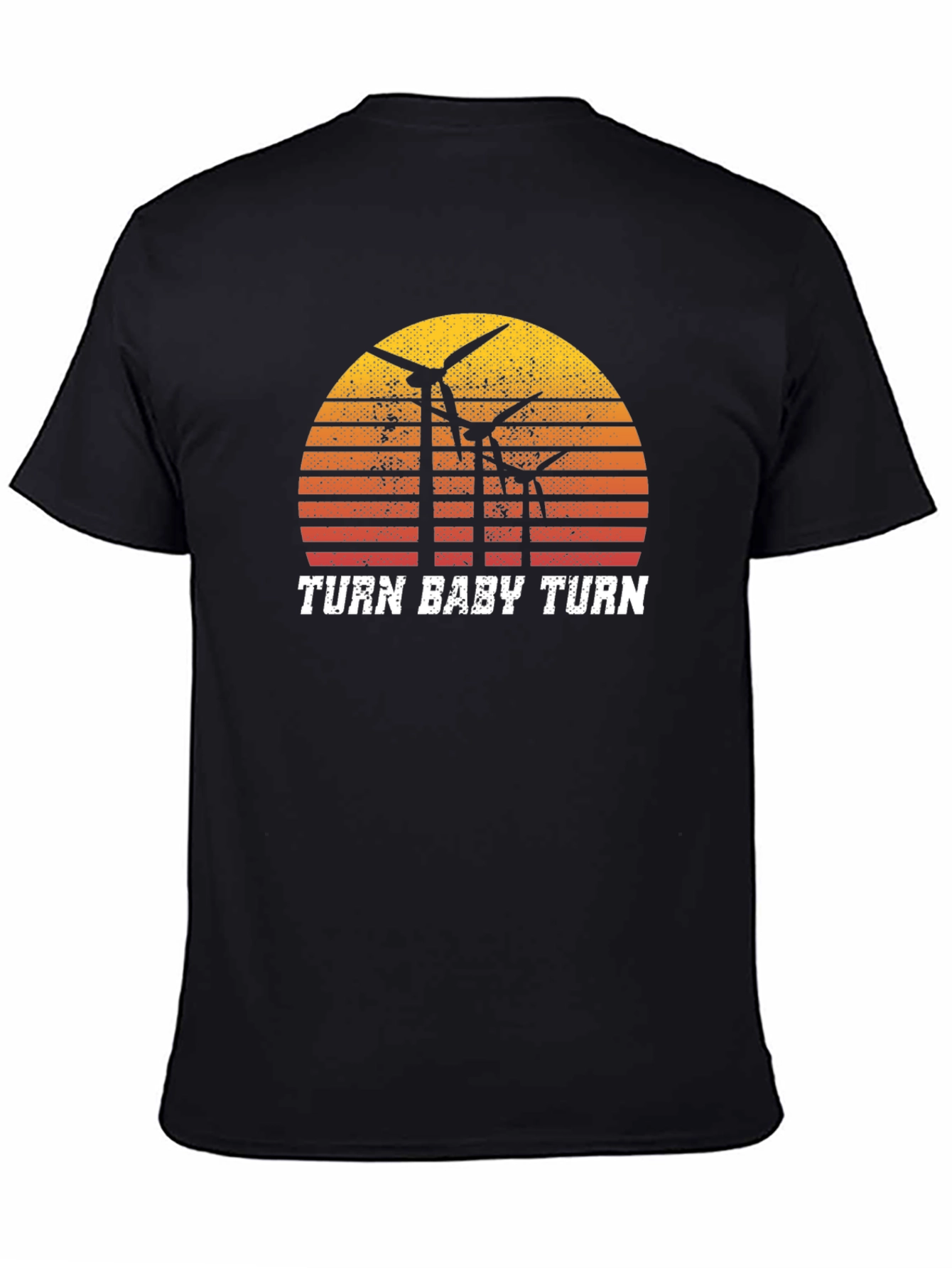 Camiseta Negra Retro Turn Baby Turn Energía Eólica