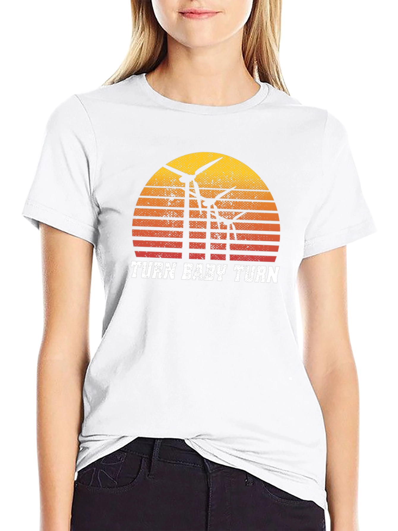 Camiseta Negra Retro Turn Baby Turn Energía Eólica