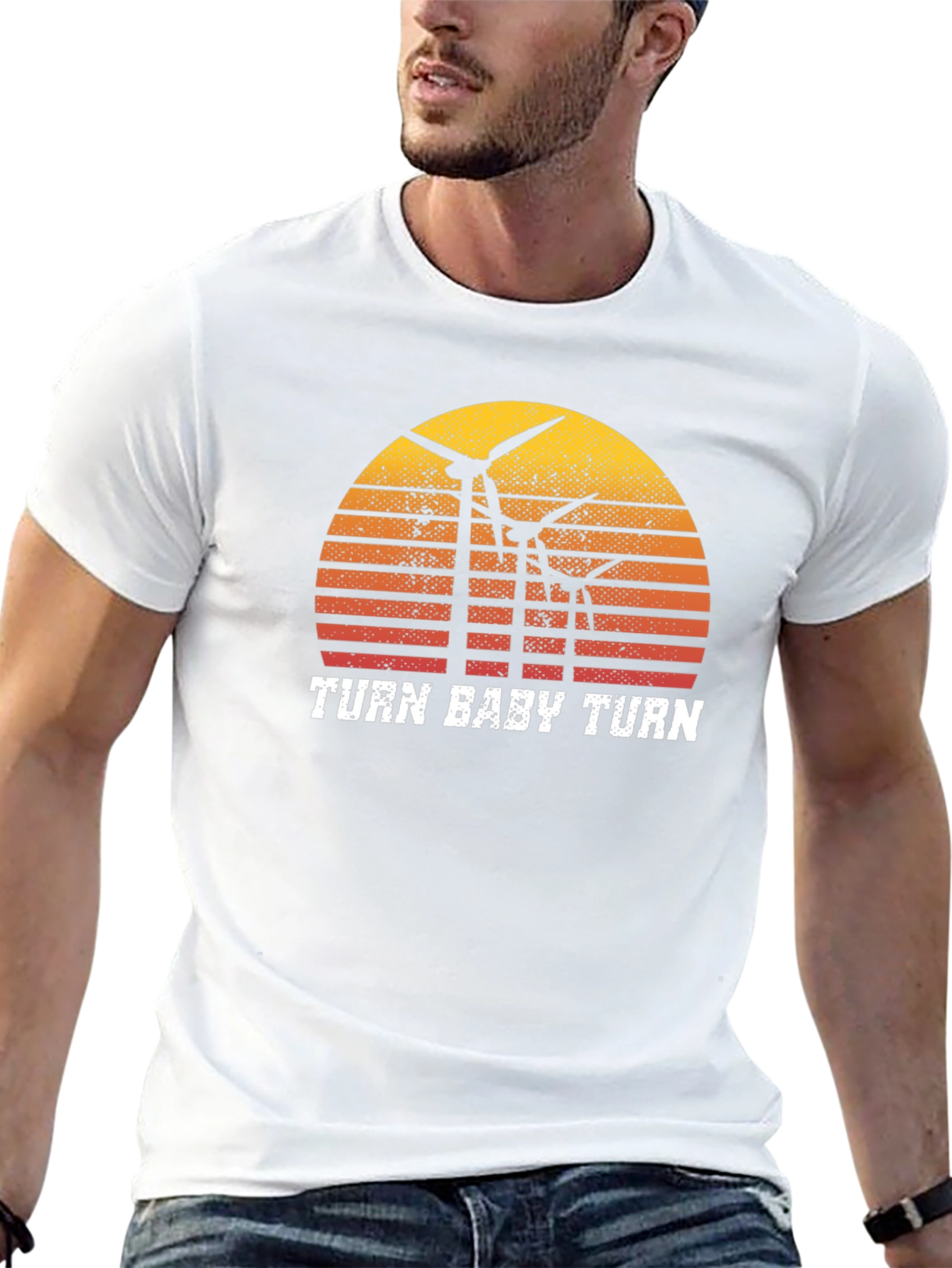 Camiseta Negra Retro Turn Baby Turn Energía Eólica