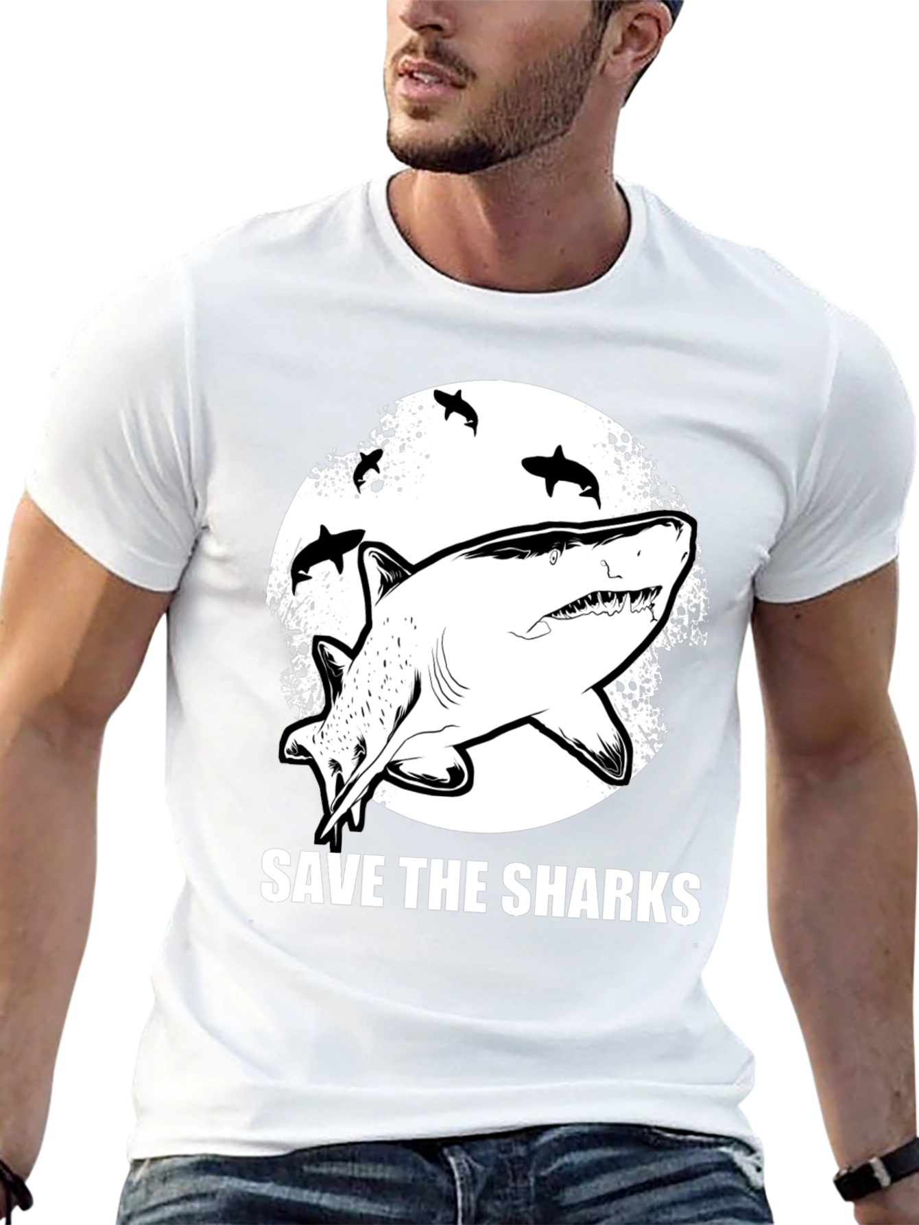 Camiseta Negra Save The Sharks Estampada