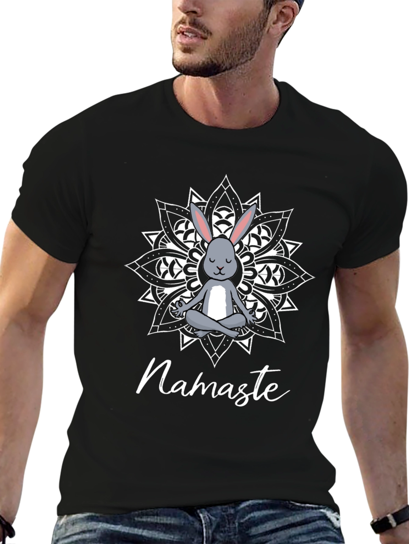Camiseta Negra Namaste Conejo Mandala Yoga