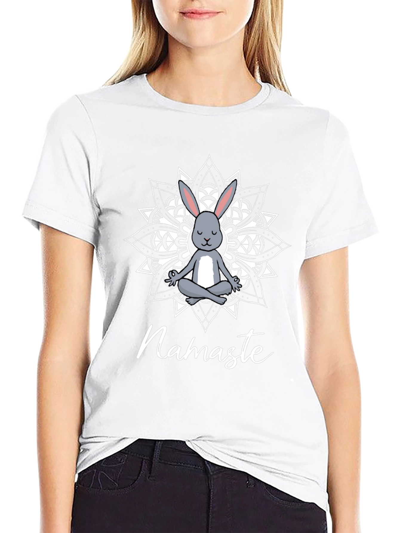 Camiseta Negra Namaste Conejo Mandala Yoga