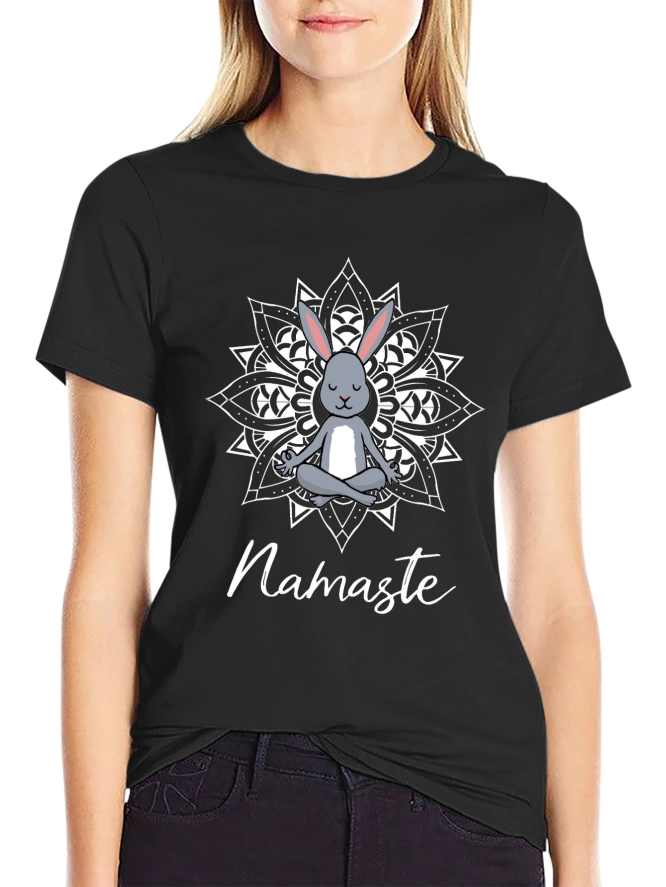 Camiseta Negra Namaste Conejo Mandala Yoga