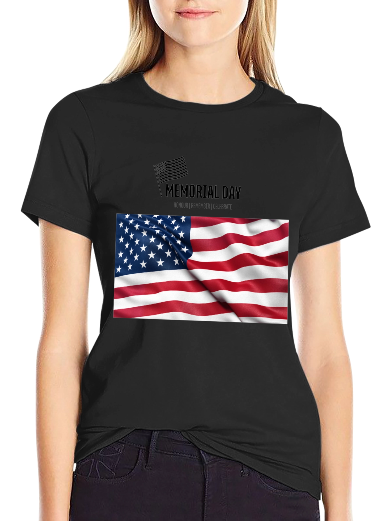 Camiseta Negra Memorial Day Bandera USA