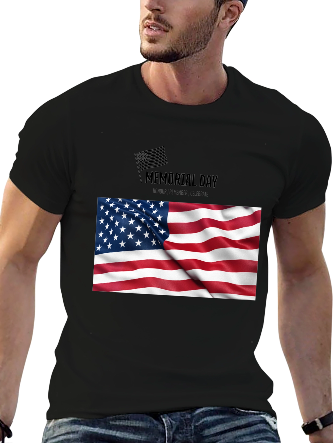 Camiseta Negra Memorial Day Bandera USA