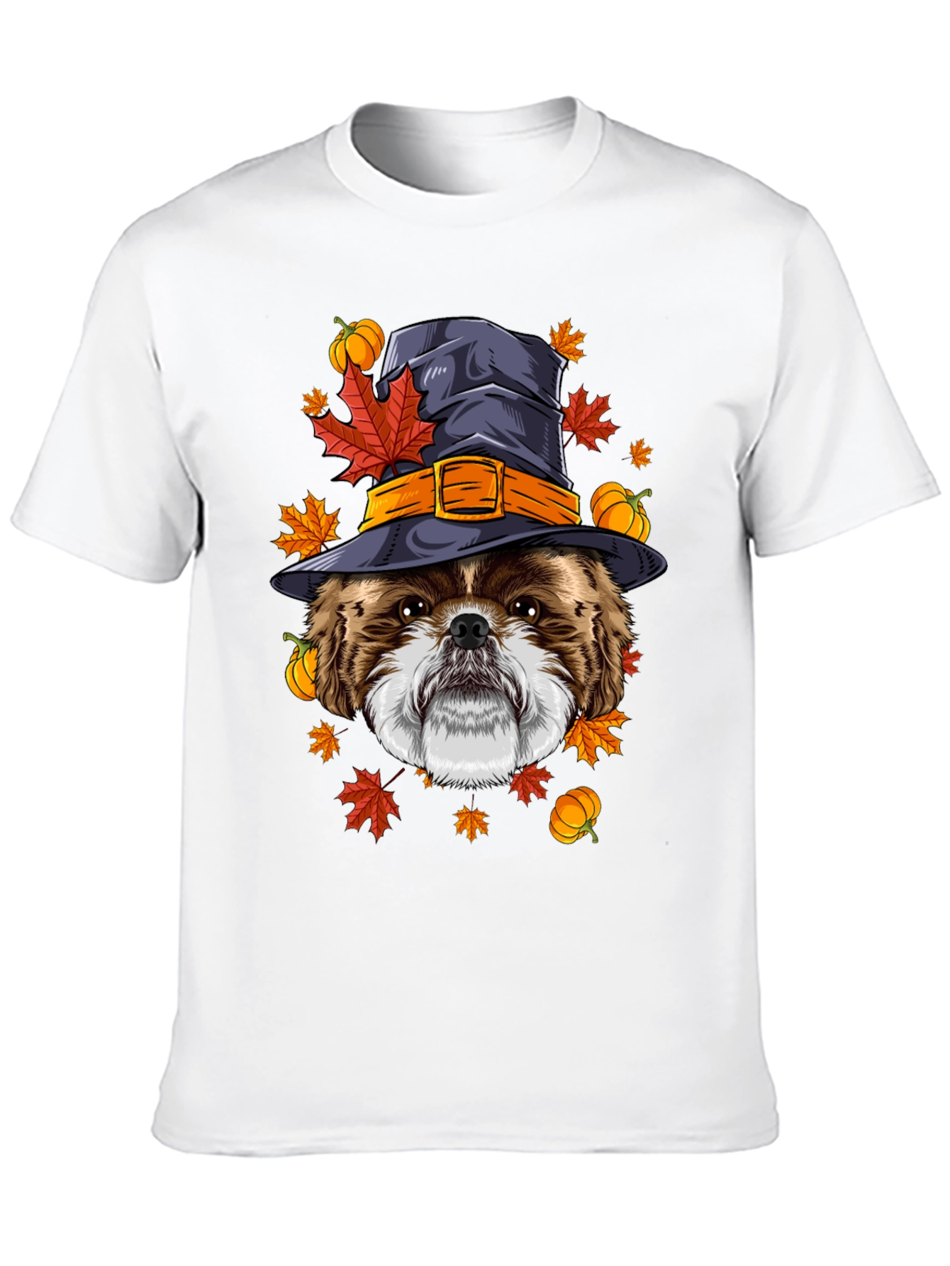 Camiseta Negra con Diseño de Perro Bruja Otoñal