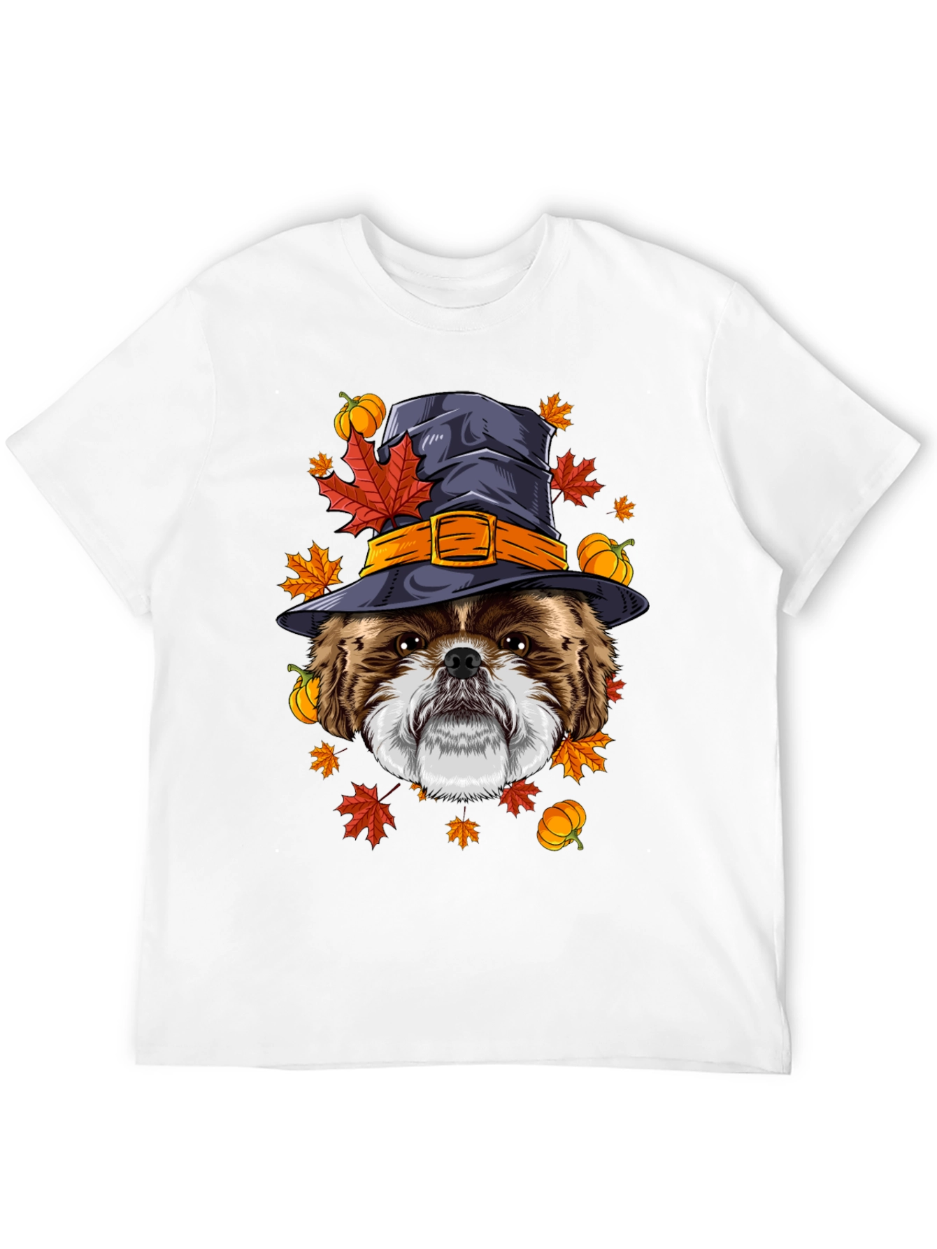 Camiseta Negra con Diseño de Perro Bruja Otoñal