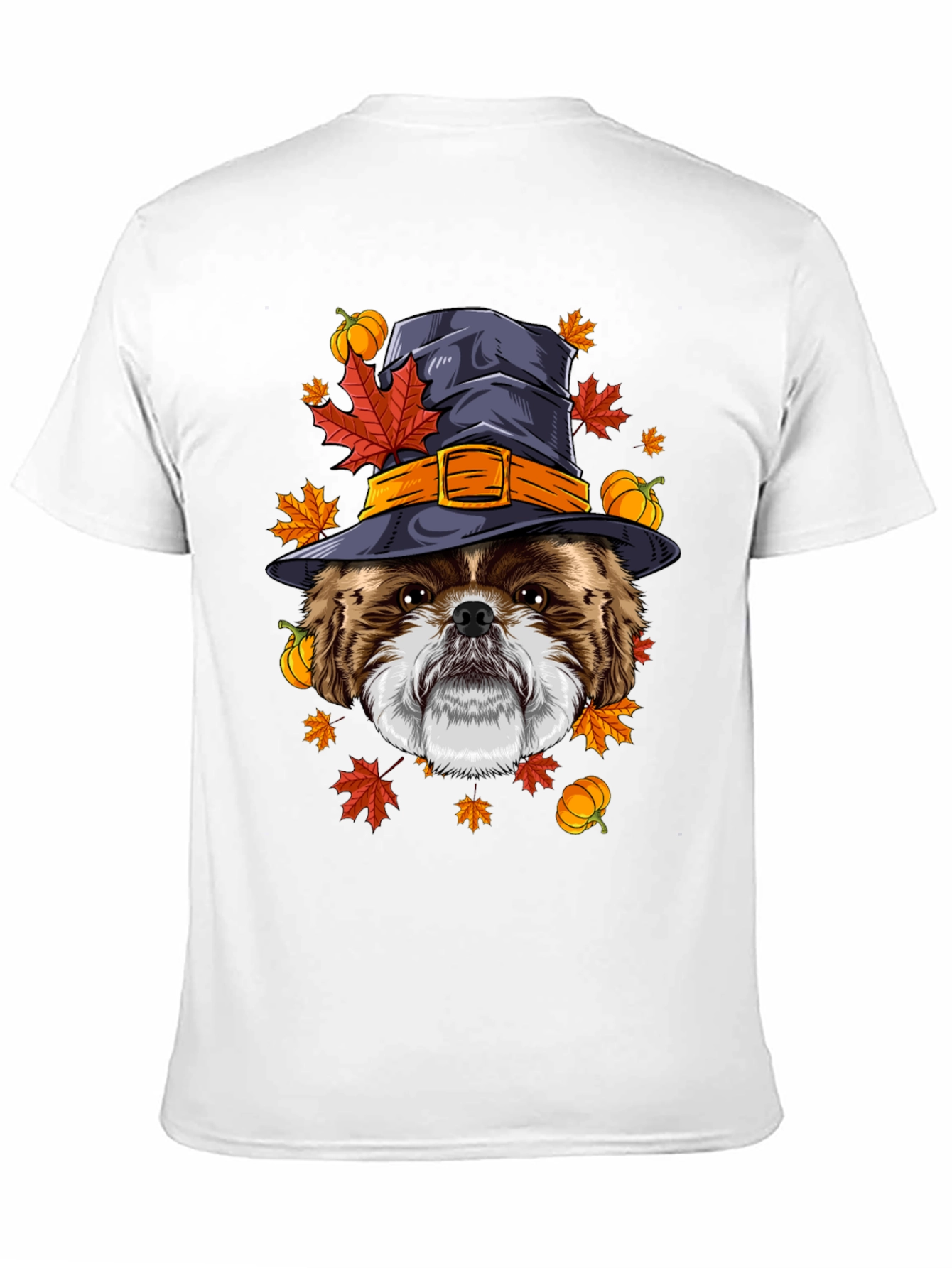 Camiseta Negra con Diseño de Perro Bruja Otoñal